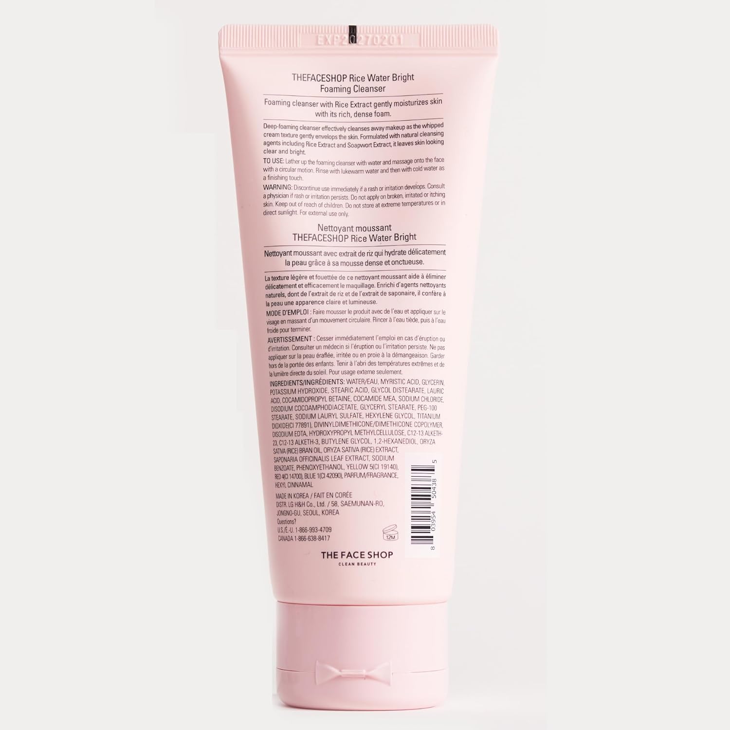 The Face Shop Rice Water Bright Foaming Cleanser, Hydrating Korean Face Wash with Ceramides, Deep Pore Cleansing, All Skin Types, Gentle Skincare, Vegan, 5.0 fl. oz.