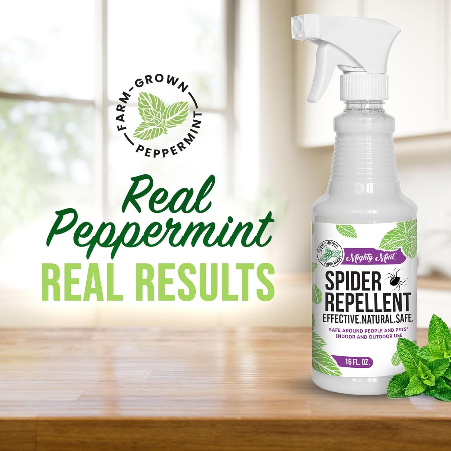 Mighty Mint Peppermint Oil Spider Repellent Spray – Indoor & Outdoor Bug Control for Spiders and Insects – TLant-Based, Extra-Strong Formula - 16 oz