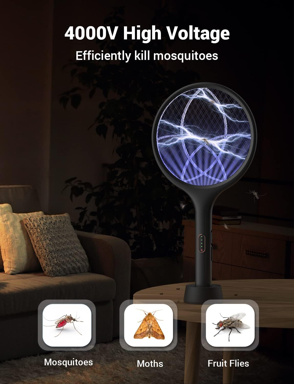 YISSVIC Electric Fly Swatter Bug Zapper Racket Dual Modes Mosquito Killer with PurTLe Mosquito Light Rechargeable for Indoor Home Office Backyard Patio Camping (Black 2 Pack)