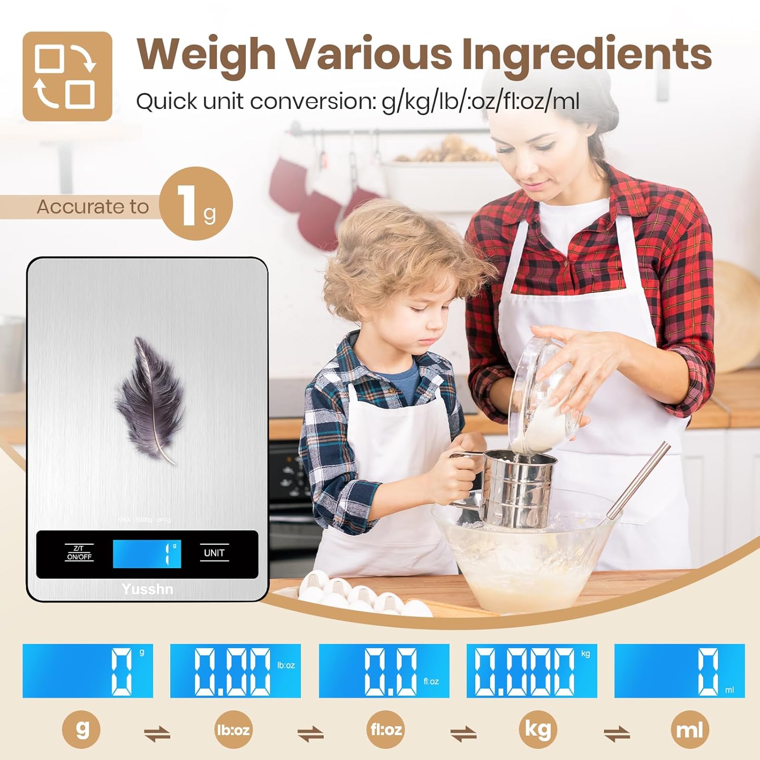Food Scale, 11lb Kitchen Scale with 0.05oz/1g Precision, 6 Units Tare Function & LCD DisTLay, Stainless Steel Digital Scale for Baking, Cooking, Meal Prep - Kitchen Gadgets & Gifts, Home Essentials