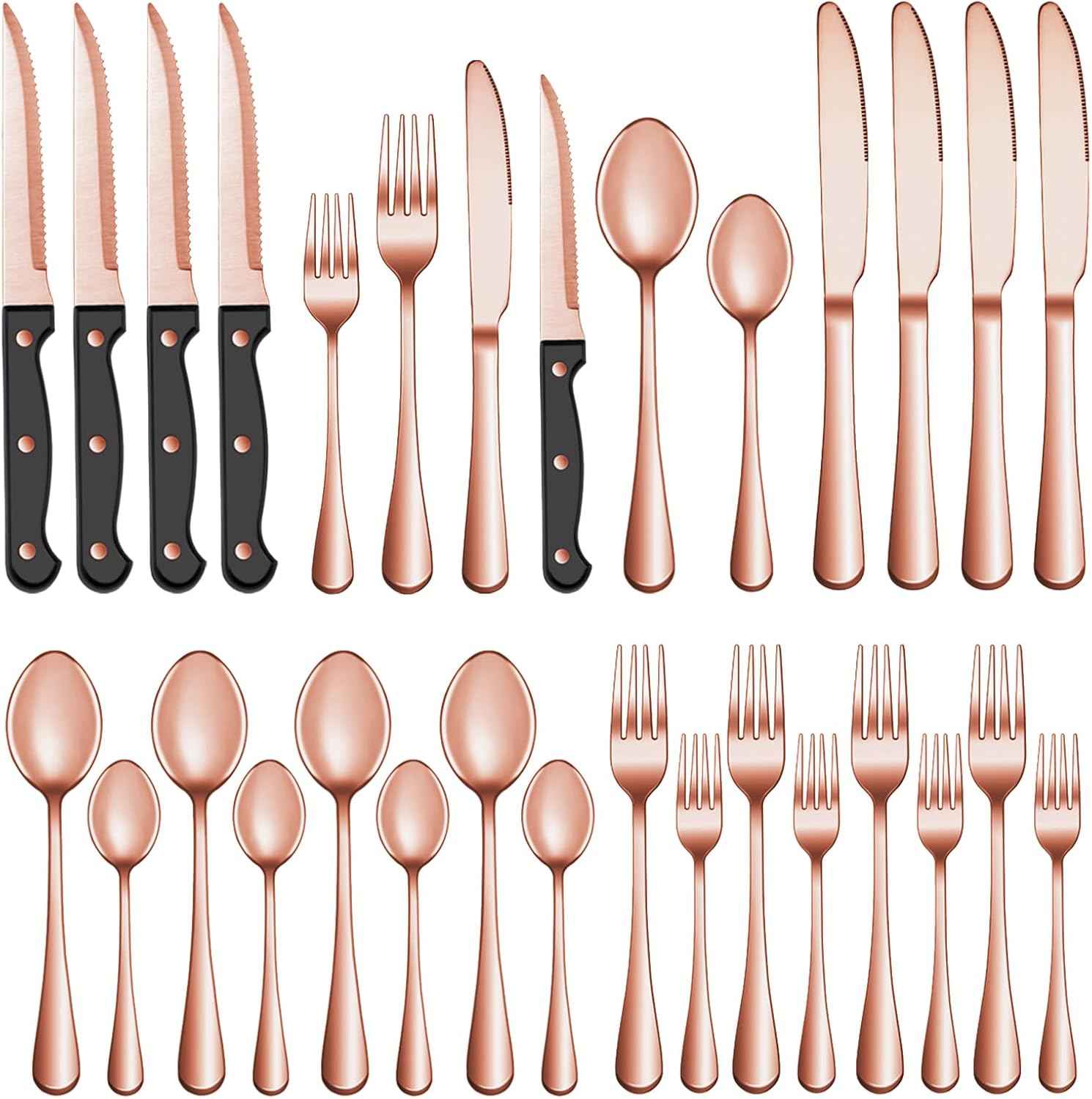 MUTNITT Silverware Set with Steak Knives Service for 4,Stainless Steel Flatware, Mirror Polished Cutlery Utensil Set for Home Kitchen Eating Tableware, Include Fork Knife Spoon, Dishwasher Safe
