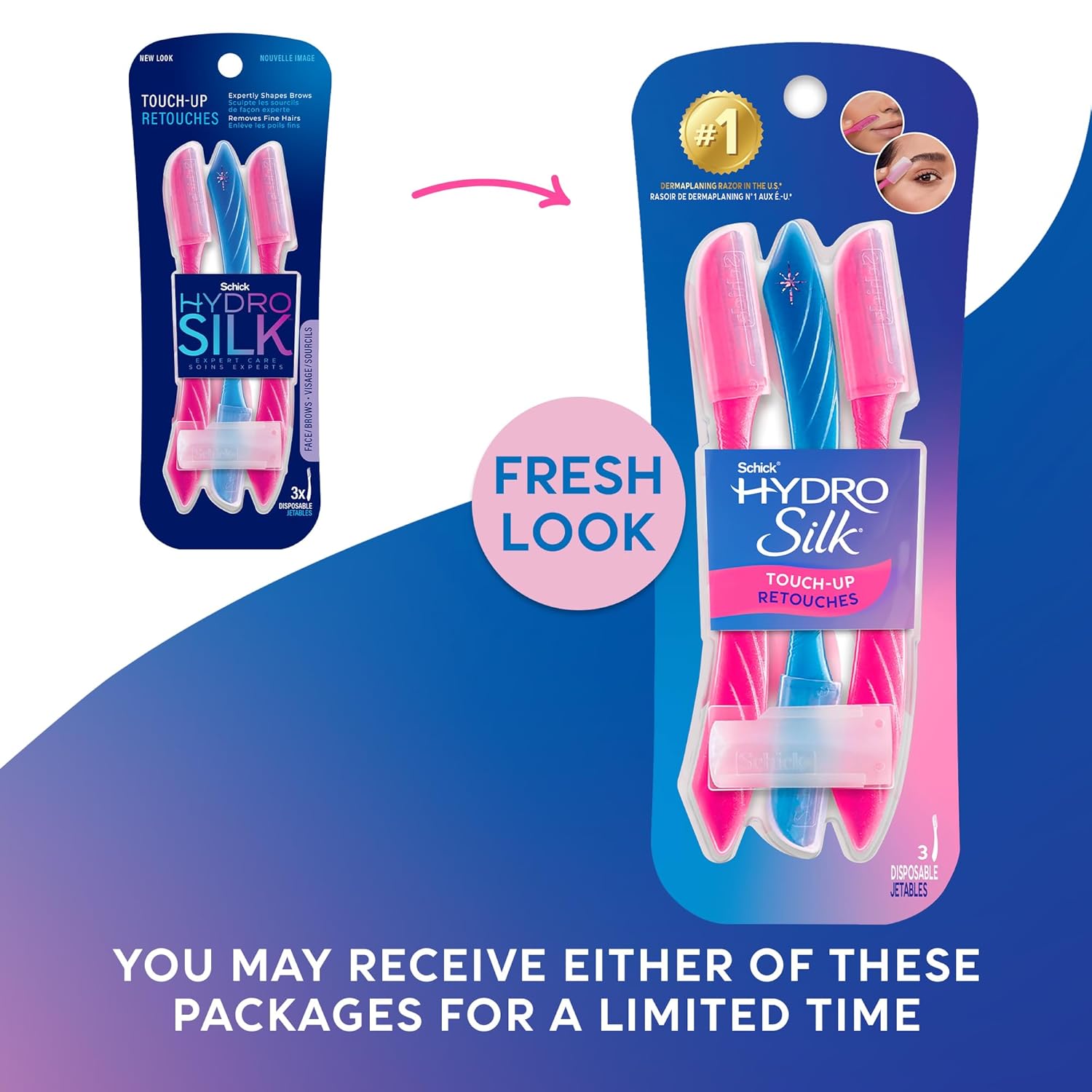 Schick Hydro Silk Touch-Up DermaTLaning Tool with Precision Cover, 3ct | DermaTLane Razor, Face Razors for Women, Peach Fuzz Remover