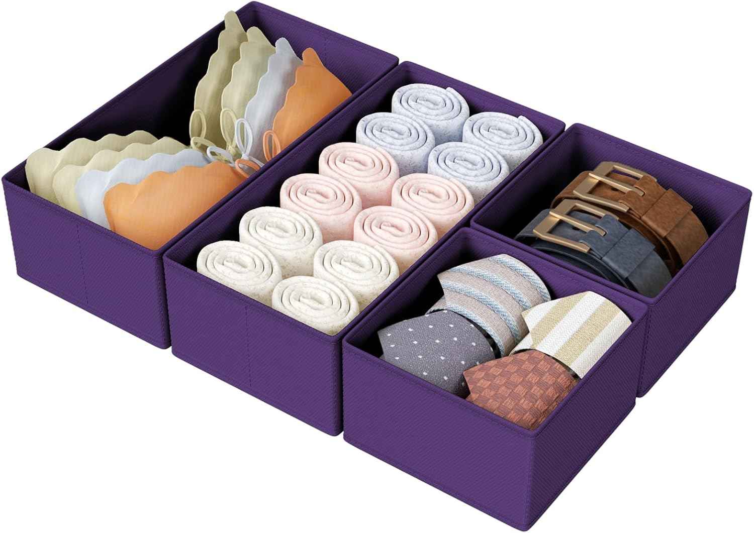 DIMJ Drawer Organizers Clothes, Set of 4 Dresser Organizer Bins, Fabric Closet Organizers and Storage, Shallow Drawer Dividers for Nursery, Clothing, Baby Clothes, Socks, Underwears, Tie (Beige)