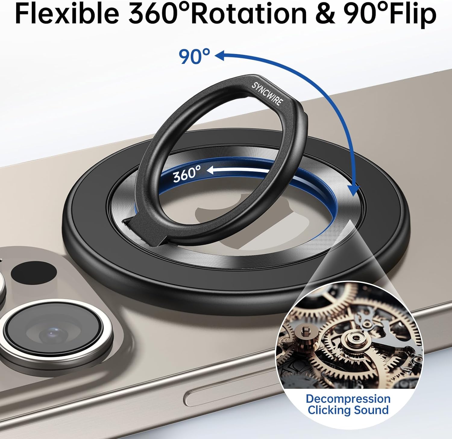 SYNTLIRE Magnetic Phone Ring Holder for MagSafe, 360° Rotation Cell Phone Grip Stand Finger Ring Kickstand Two-Sided Magnet Compatible with iPhone 17 Pro Max 16 15 14 13 12 MagSafe Accessories