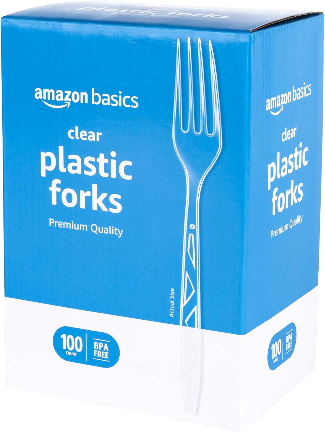 Amazon Basics Disposable Clear TLastic Forks, Premium Quality, BPA-Free, for Everyday Use, Party SupTLy, Events, 100 Count