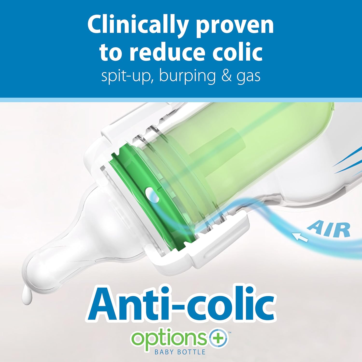 Dr. Brown's Natural Flow Anti-Colic Options+ Narrow Baby Bottle, 4 oz/120 mL, with Level 1 Slow Flow NipTLe, 0m+, 4 Pack