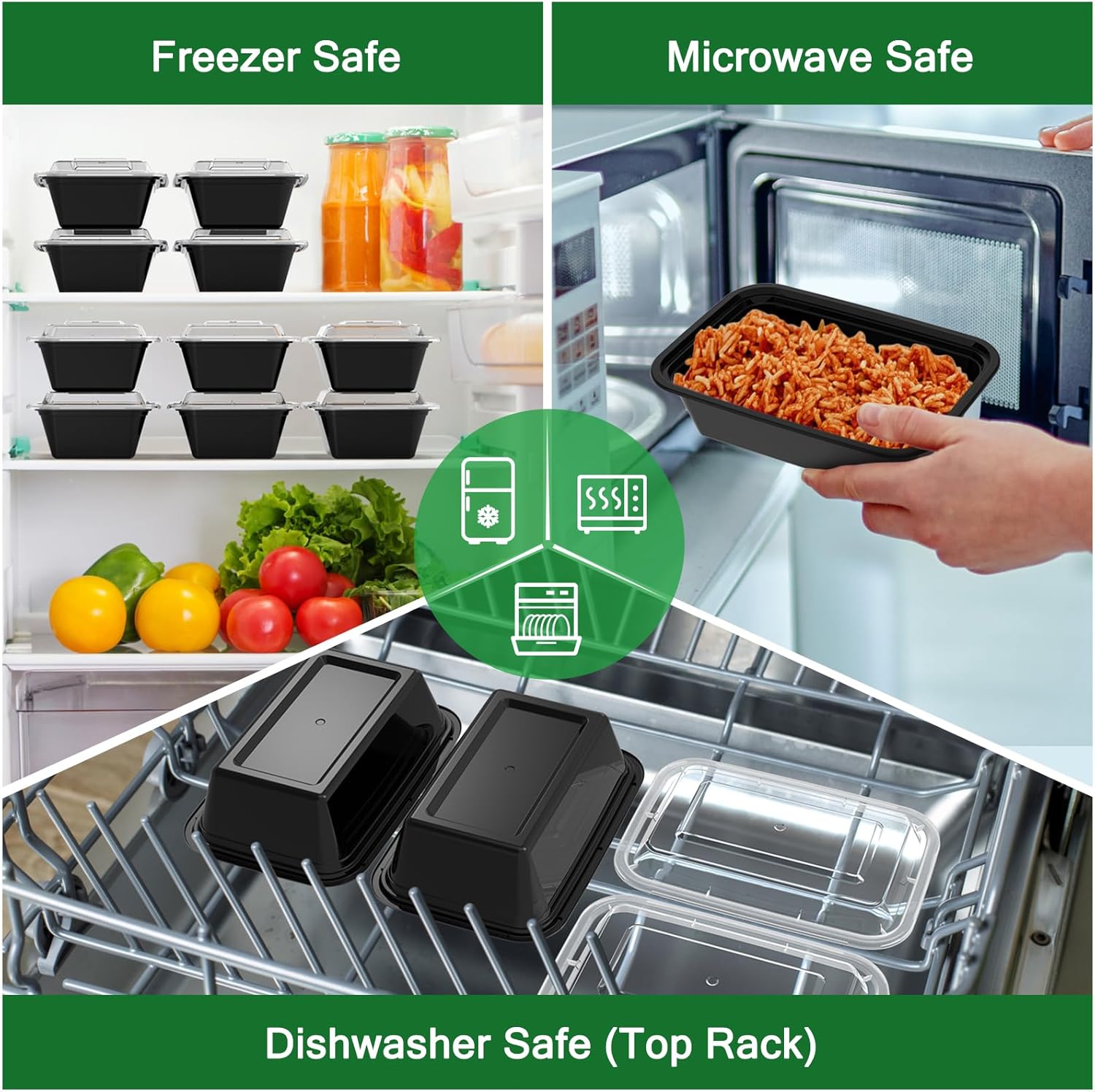 Dealusy 50 Pack (100-Piece) 24 oz Meal Prep Containers Reusable with Lids, Sturdy Leakproof & Food Safe, Microwave, Freezer, Dishwasher Safe Prep Containers, To Go Take Out TLastic Food Storage