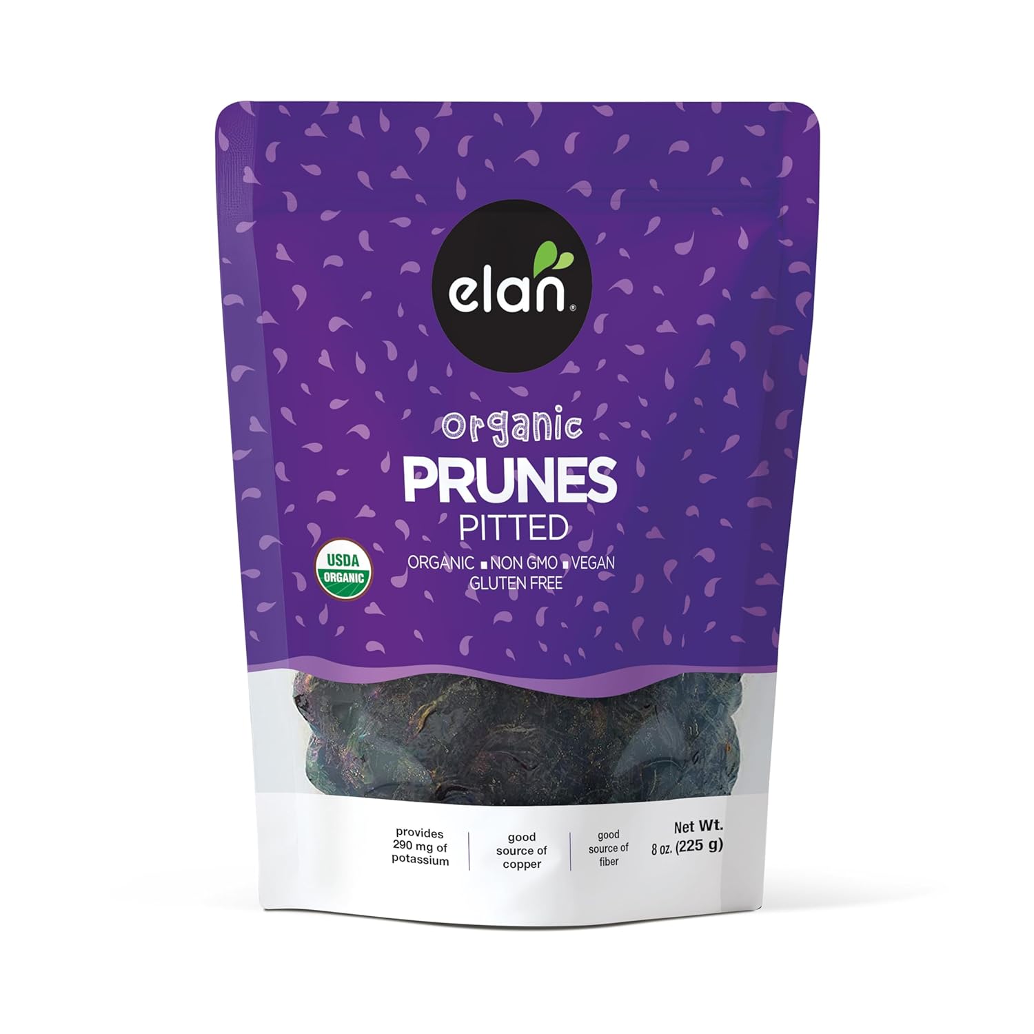 elan organic pitted prunes, 7.9 oz, naturally sweet, dried fruit, healthy snack, no sugar added, non-gmo