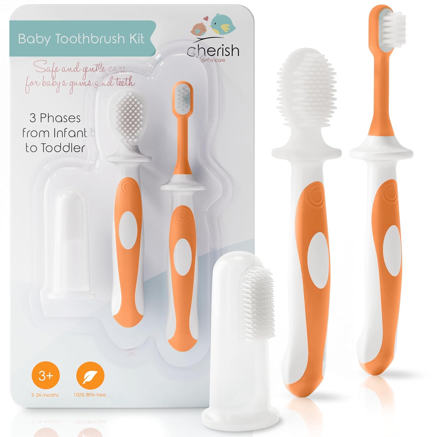 cherish baby care baby toothbrush & toddler toothbrush set (0-2 years) - teal - bpa-free & safety-tested