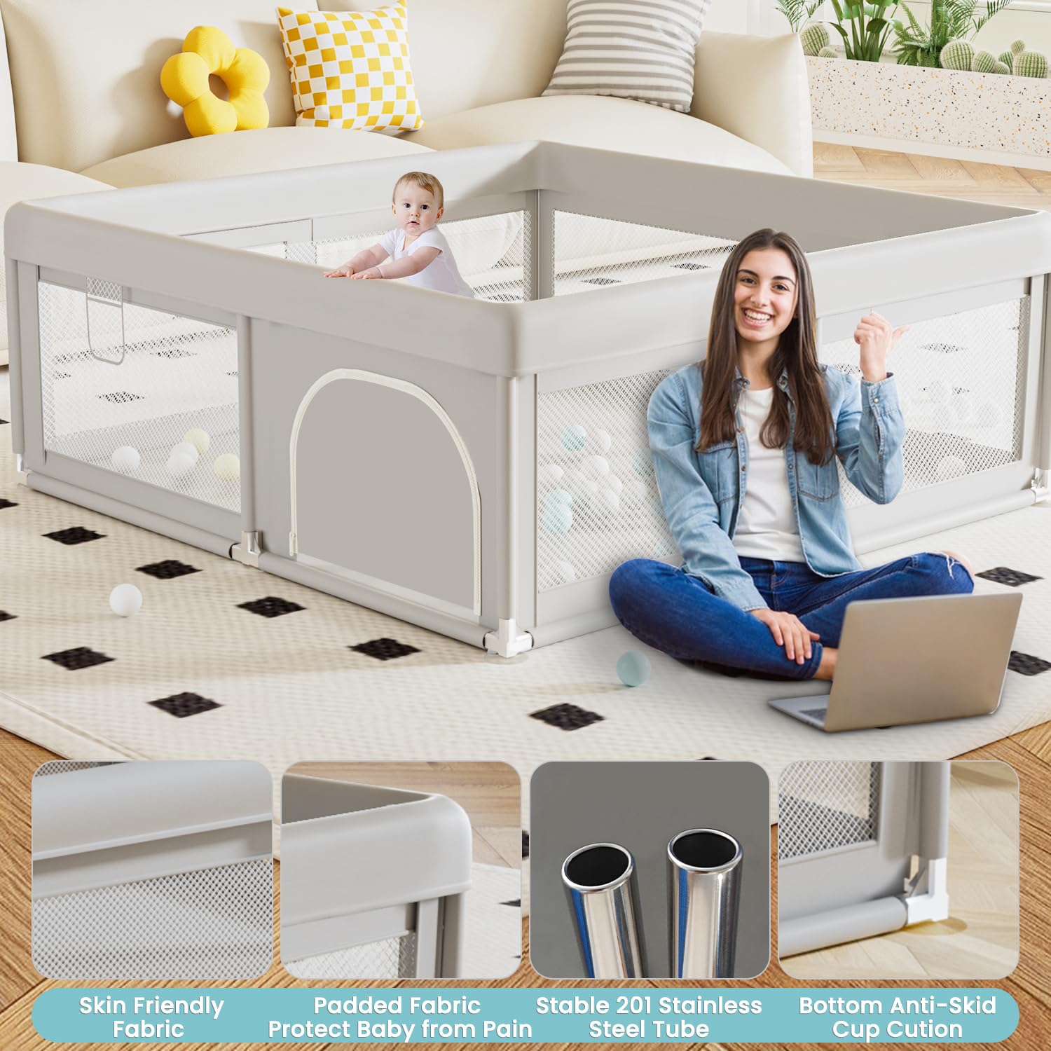 Hiaksedt Baby TLaypen 50x50 Inch, TLay Pens for Babies and Toddlers Baby Fence TLay Yards for Indoor & Outdoor with Breathable Mesh Anti-Fall TLaypen