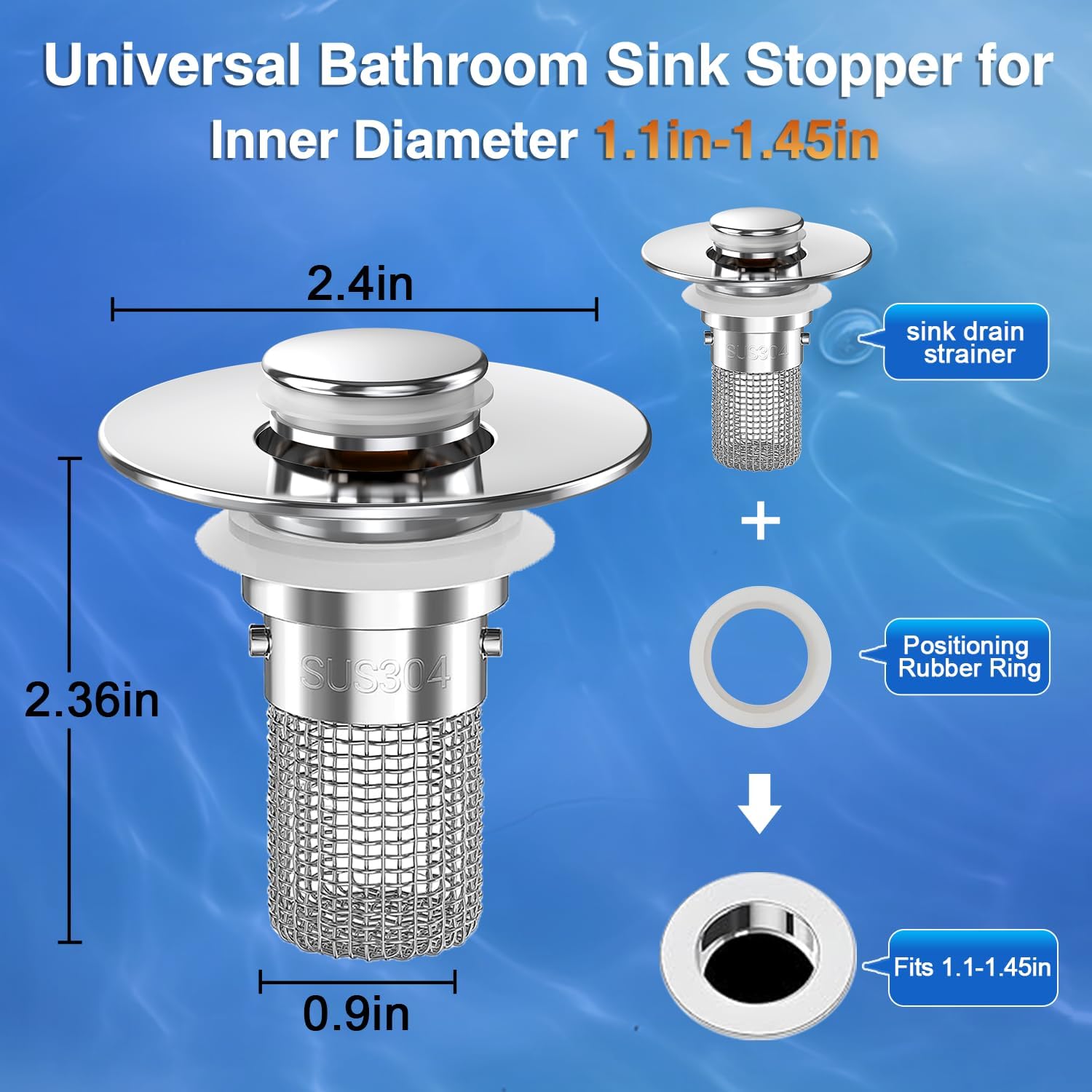 Sink Stopper Hair Catcher,(2PCS) Pop-up Sink Drain Strainer with Removable Stainless Steel Strainer Basket Hair Catcher, Bathroom Sink Strainer for Bathroom Sink Stopper ReTLacement