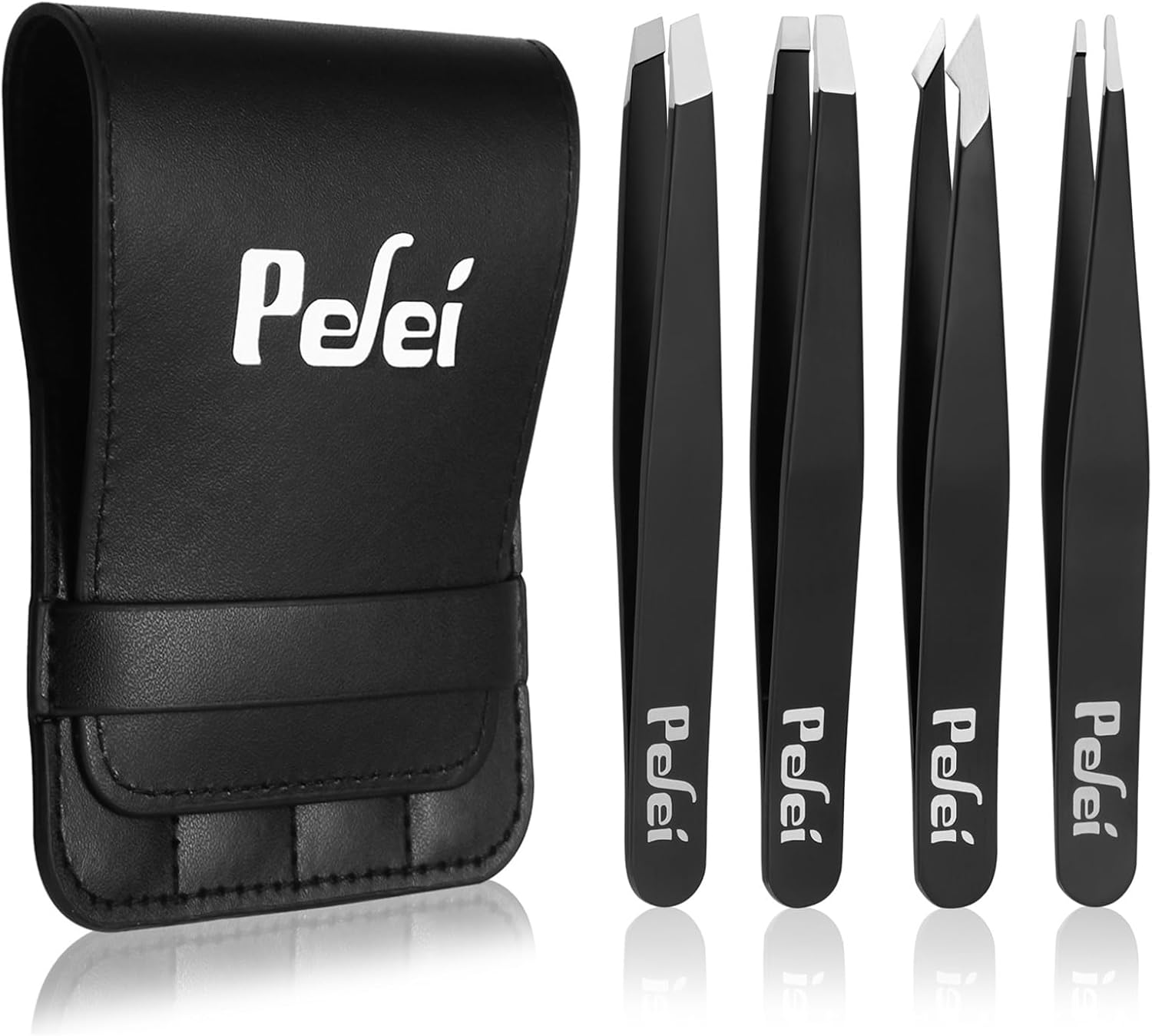 Pefei Tweezers Set - Professional Stainless Steel Tweezers for Eyebrows - Great Precision for Facial Hair, STLinter and Ingrown Hair Removal (Black)