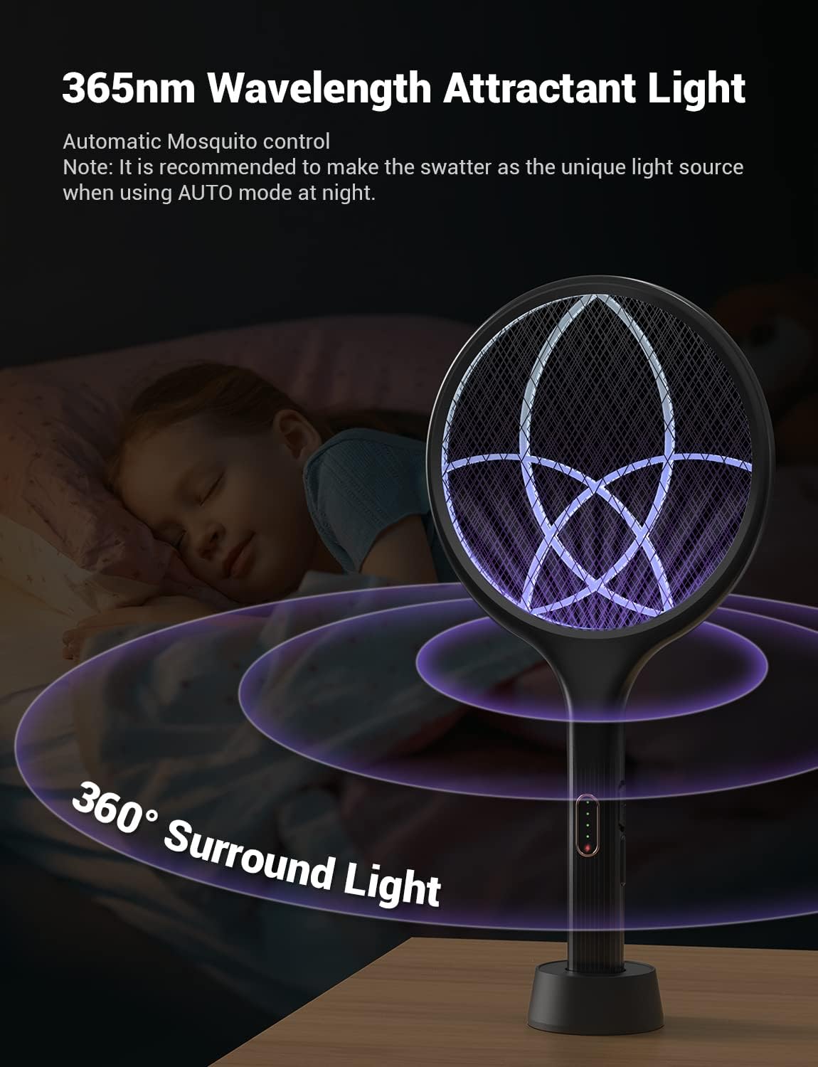 YISSVIC Electric Fly Swatter Bug Zapper Racket Dual Modes Mosquito Killer with PurTLe Mosquito Light Rechargeable for Indoor Home Office Backyard Patio Camping (Black 2 Pack)