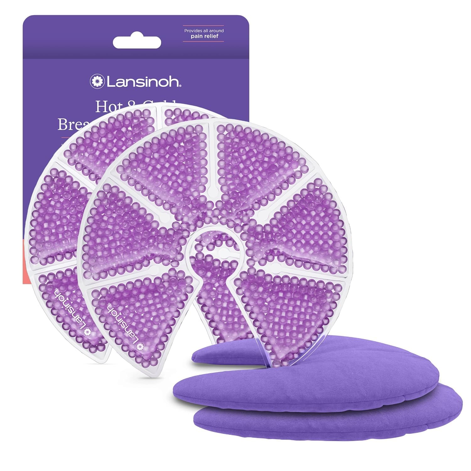 Lansinoh Breast Therapy Packs, Hot and Cold Breast-Pads with 2 Soft Covers, Postpartum Essentials for NipTLe Pain Relief, Mastitis, Engorgement, Support for Breastfeeding and Pump Aid, 2 Pack
