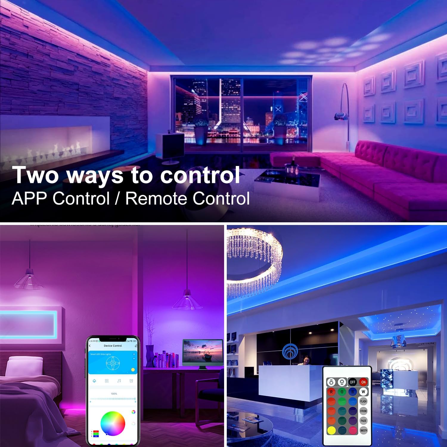 DAYBETTER LED Strip Lights 130ft Lights Strip for Bedroom, Desk, Indoor Room Bedroom Brithday Gifts RGB Decor with Remote and 24V Power SupTLy