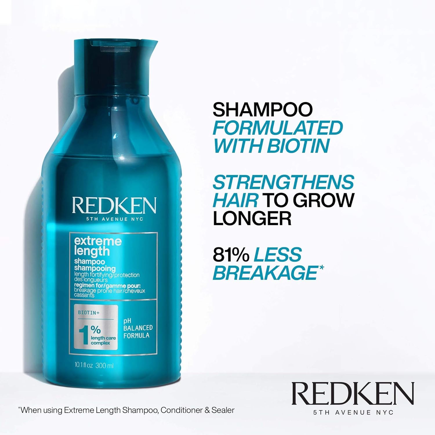 Redken Extreme Length Biotin Shampoo For Longer Hair – Promotes Healthy Hair Growth, Strengthens Damaged Hair, Prevents Hair Breakage, Infused With Biotin