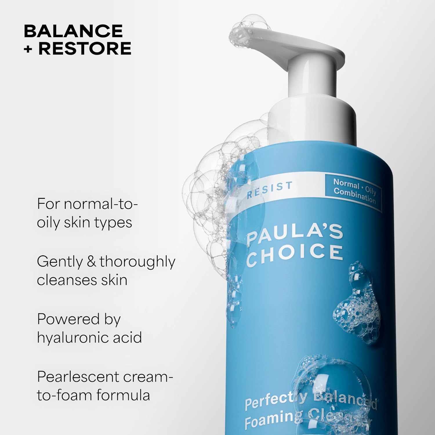 Paula's Choice RESIST Perfectly Balanced Foaming Facial Cleanser, Face Cleanser with Hyaluronic Acid & Aloe, Anti-Aging Face Wash, Large Pores & Oily Skin, Fragrance-Free