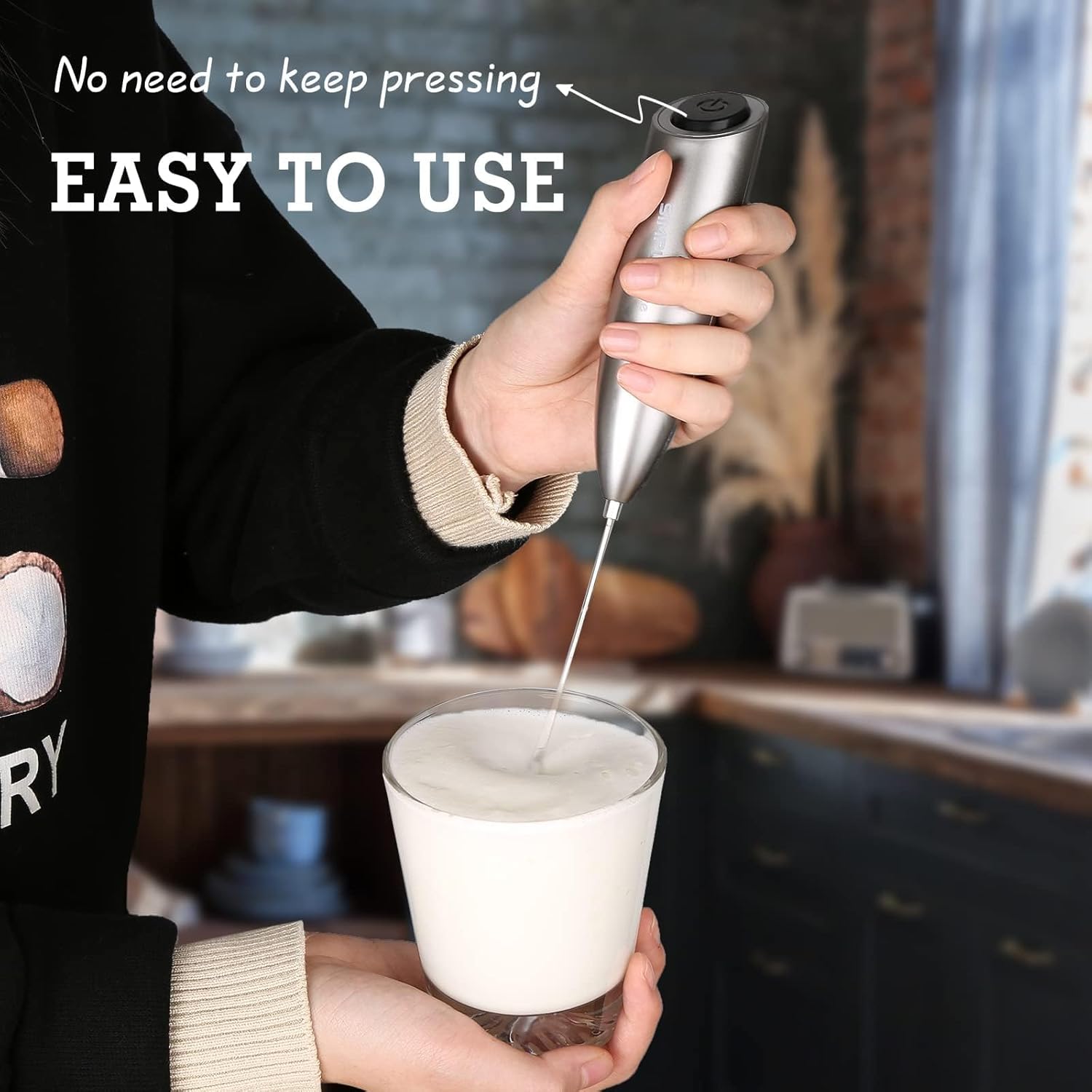SIMTLETaste Milk Frother Handheld Battery Operated Electric Foam Maker, Drink Mixer with Stainless Steel Whisk and Stand for Cappuccino, Bulletproof Coffee, Latte