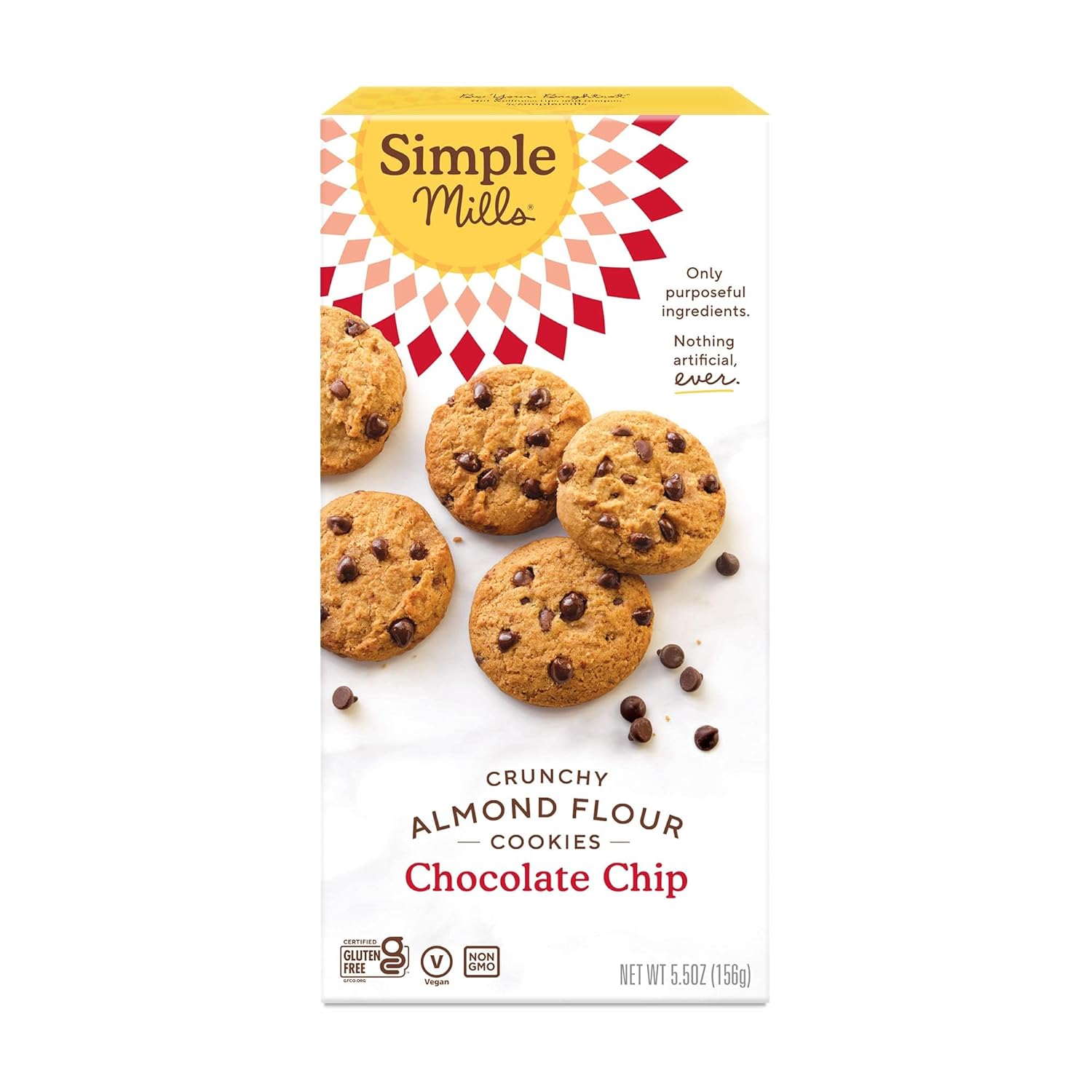 SimTLe Mills Almond Flour Chocolate Chip Cookies, Gluten Free and Delicious Crunchy Cookies, Organic Coconut Oil, Good for Snacks (Packaging May Vary)