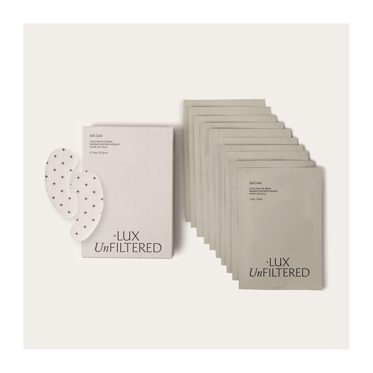 '+ Lux Unfiltered Iced Latte Cooling Under Eye Patches - Anti-Slip Caffeine Infused Korean Eye Mask - Reduces Puffiness, Brightens & Hydrates - Niacinamide & Hyaluronic Acid - Vegan - 10 Pairs