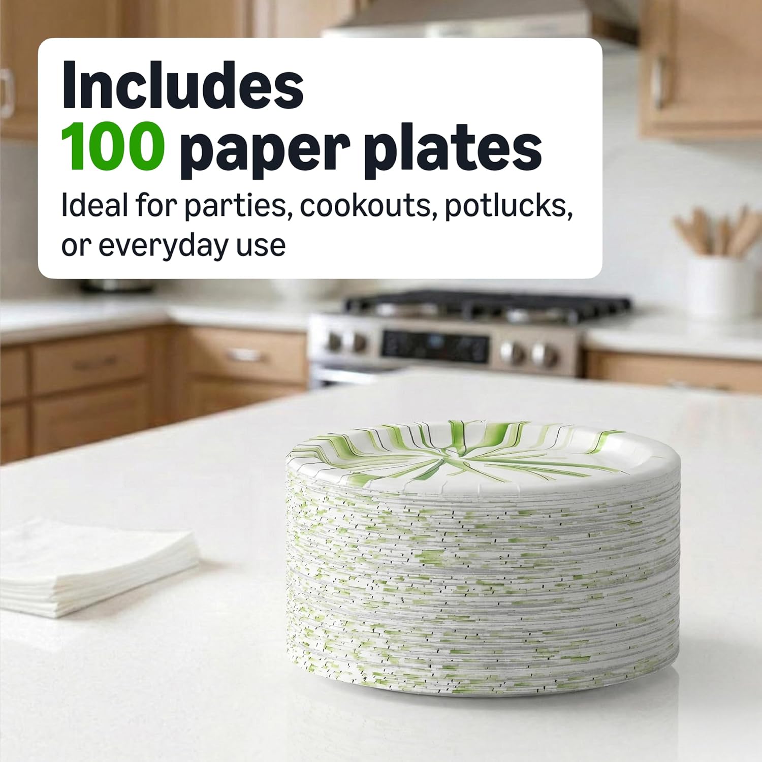 Amazon Basics Everyday Disposable Paper TLates, 8.62 Inch, Microwave-Safe, Cut Resistant, Soak-Proof, 100 Count, Packaging May Vary