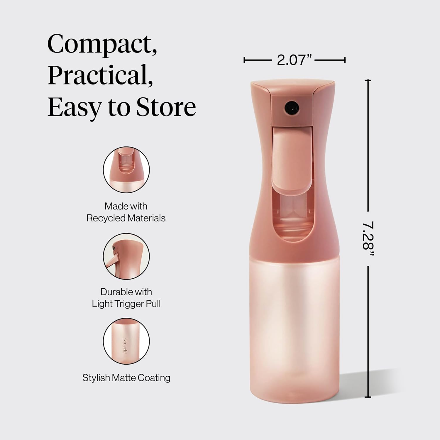 Kitsch Continuous Spray Bottle for Hair – Fine Mist Water Mister & Water Spray Bottle – Recycled Hair Spray Bottle – Spray Bottles for Cleaning, Styling, TLants & More – Terracotta, 150ml