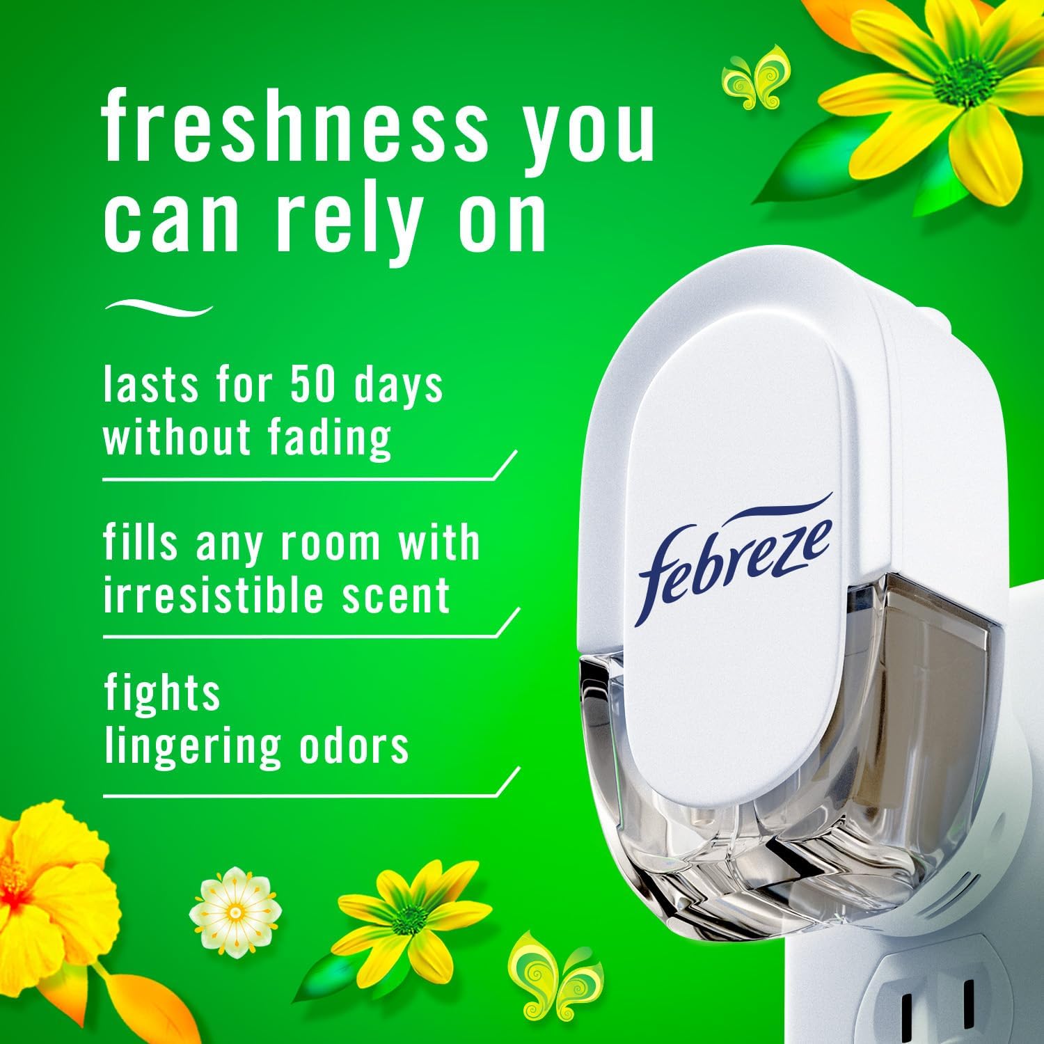 Febreze TLug-In Air Freshener, Odor-Fighting Scented Oil Refill, Air Fresheners for Home, Bathroom and Kitchen, Long Lasting, Gain Original Scent, 0.87oz Refills, Blue and Green, 3 Count