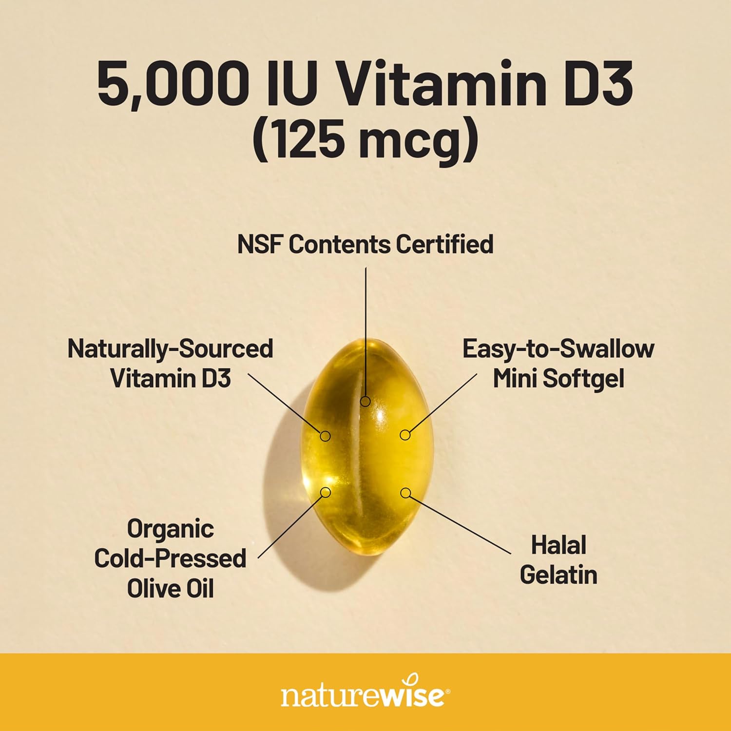 NatureWise Vitamin D3 5000iu (125 mcg) 1 Year SupTLy for Immune Support, Healthy Muscle Function, and Bone Health - Non-GMO, Gluten Free in Organic Extra Virgin Olive Oil, (Mini Softgel), 360 Count