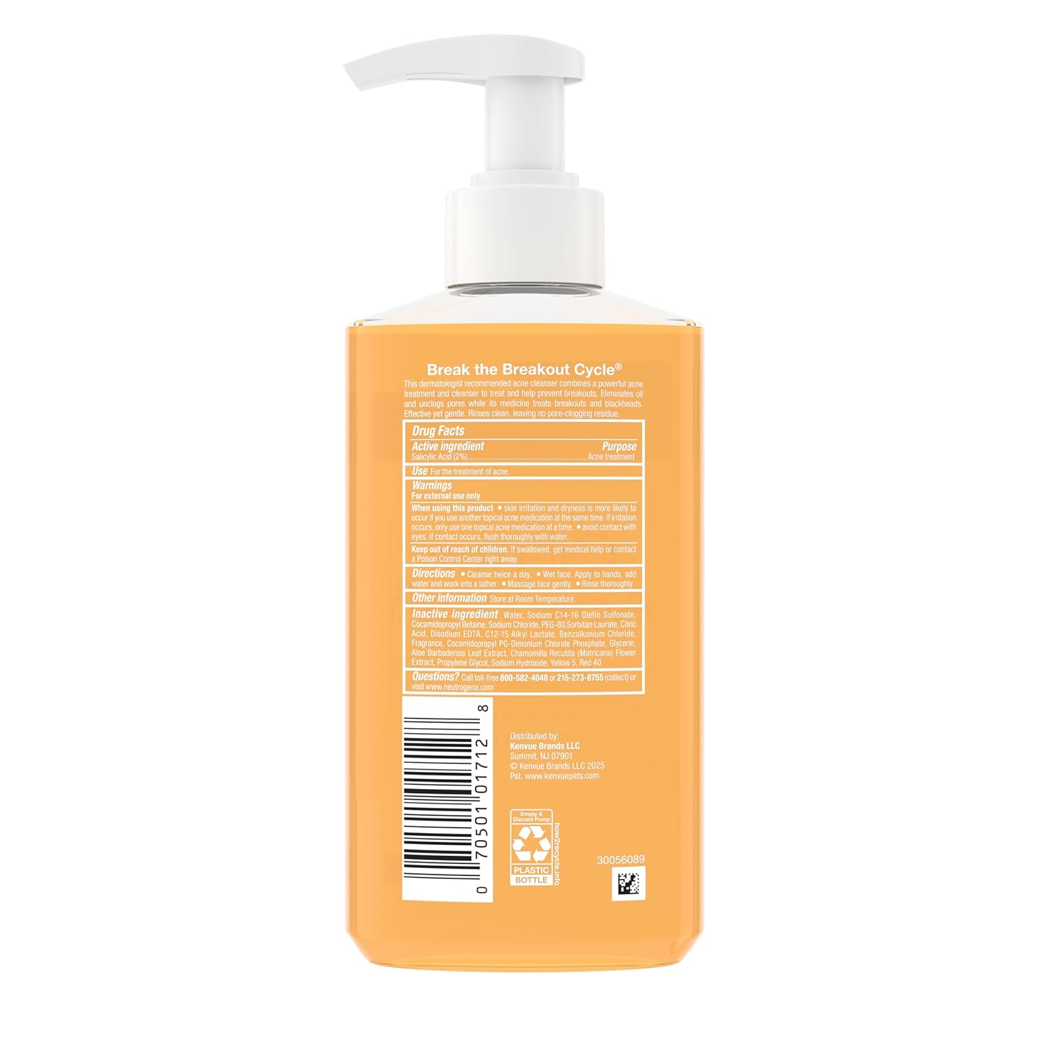 Neutrogena Oil-Free Acne Face Wash - Facial Cleanser with Salicylic Acid, Daily Cleanser for Oily & Acne-Prone Skin, Clears & Helps Prevent Breakouts, Clear Formula, 9.1 fl. oz. Bottle