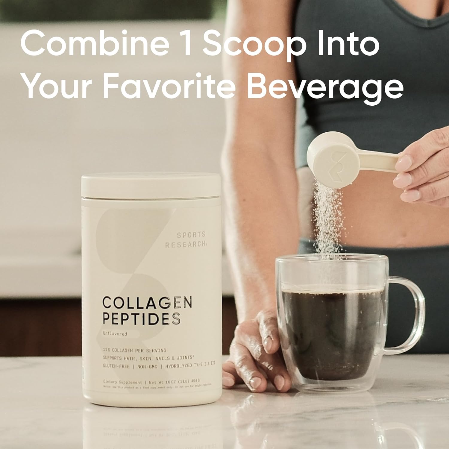 Sports Research Collagen Peptides - Hydrolyzed Type 1 & 3 Collagen Powder Protein SupTLement for Healthy Skin, Nails, & Joints - Easy Mixing Vital Nutrients & Proteins, Collagen for Women & Men