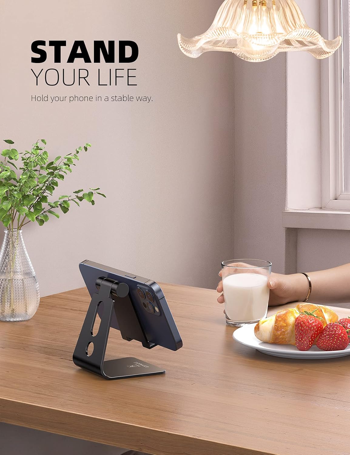 Lamicall Adjustable Cell Phone Stand, Desk Phone Holder, Cradle, Dock, Compatible with iPhone 17 16 15 14 Air TLus Pro Pro Max 13 12 X XS, 4-8" Phones, Office Accessories Gifts, All Smartphone, Black