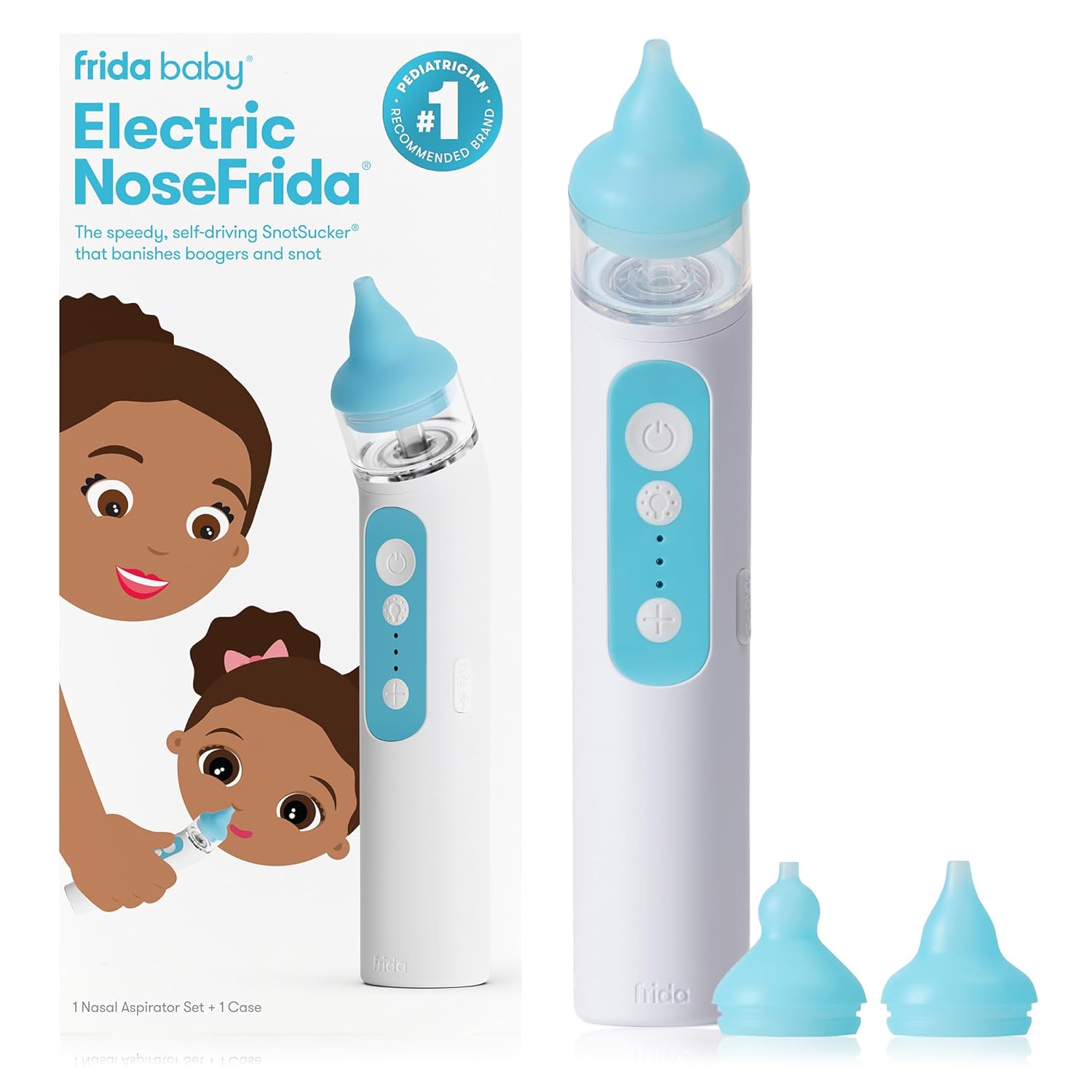 Frida Baby Electric NoseFrida Nasal Aspirator for Baby, Nose Sucker for Baby & Toddler, Upgraded Nasal Aspirator for Congestion + Allergy Relief with 3 Suction Levels, 2 Silicone Tips, USB