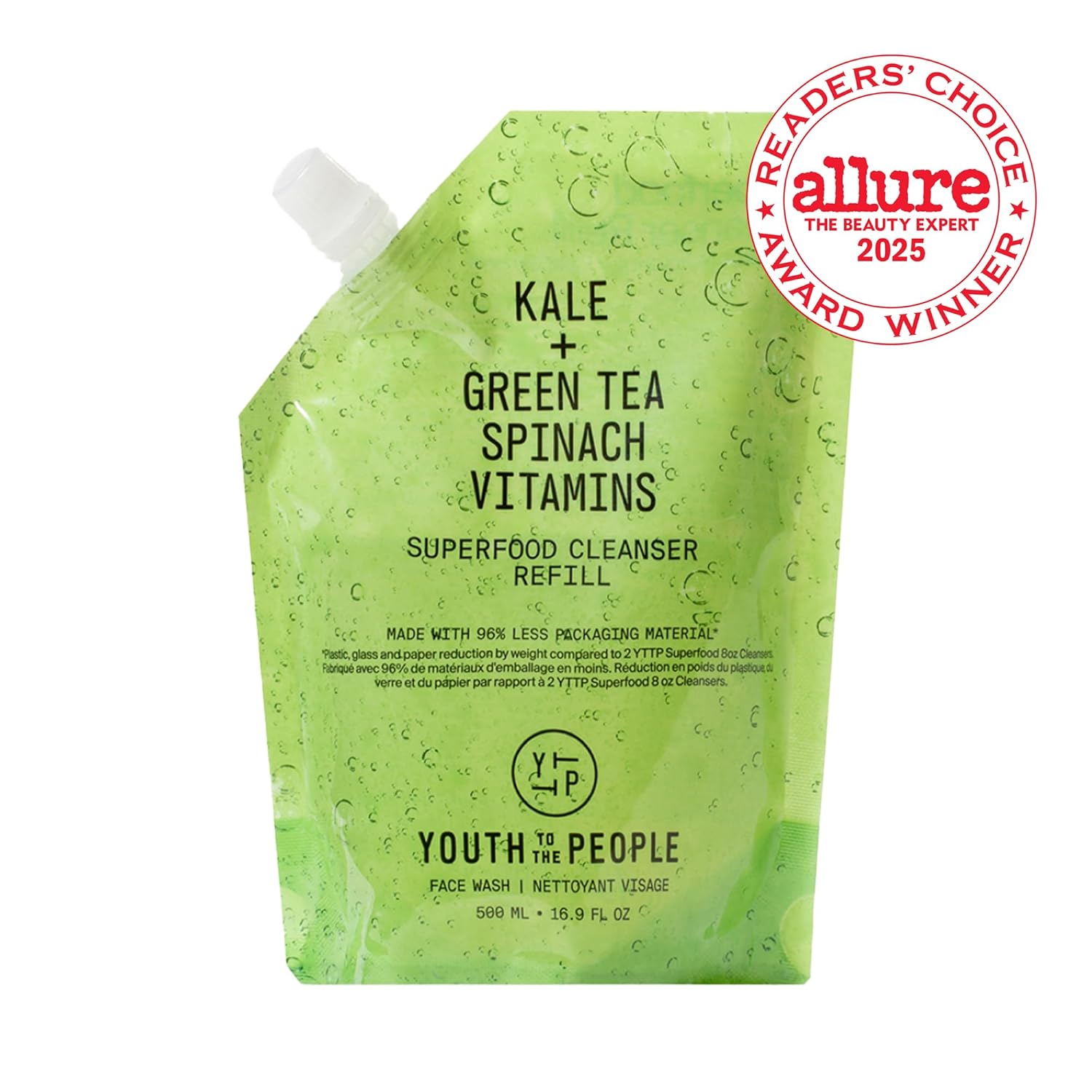 Youth To The PeoTLe Superfood Facial Cleanser - Kale + Green Tea Daily Face Wash, Gently Removes Makeup, SPF, and Oils, Soothing Antioxidants for Glowing Skin, pH Balance, Clean Pores, Refillable