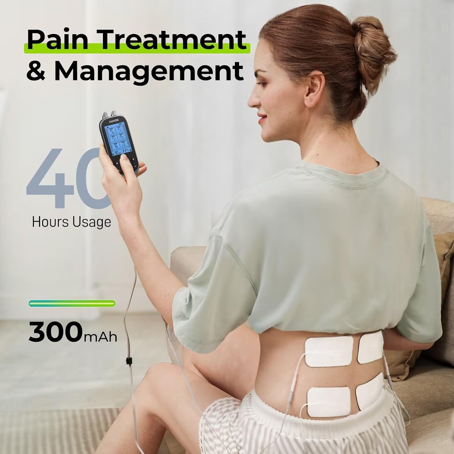 AUVON 3-in-1 TENS Unit Muscle Stimulator, EMS Massage Machine with 40 Intensities for Gradual Shoulder, Sciatica, Back Pain Relief, 24 Modes Rechargeable Electronic Pulse Massager with 12 TENS Pads