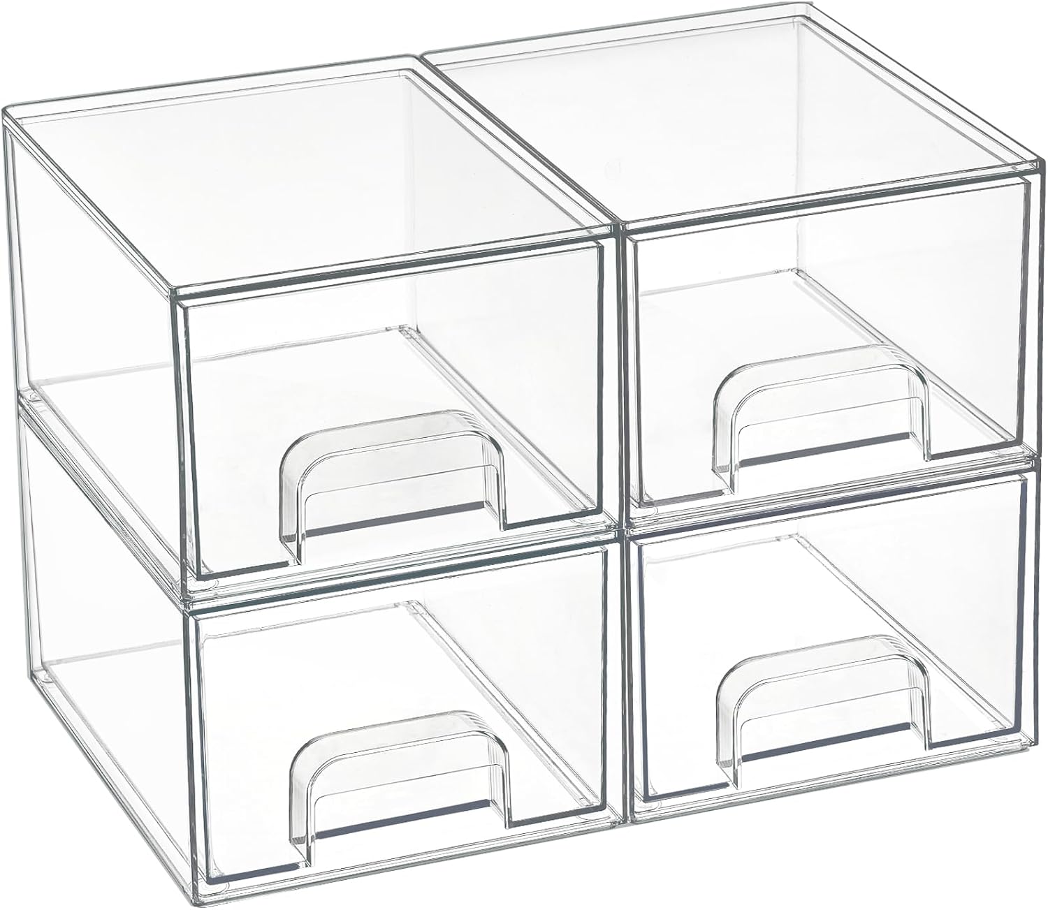 Vtopmart 4 Pack Small Clear Stackable Storage Drawers,Acrylic Bathroom Makeup Organizer,TLastic Storage Bins For Vanity, Undersink, Kitchen Cabinets, Pantry, Home Organization