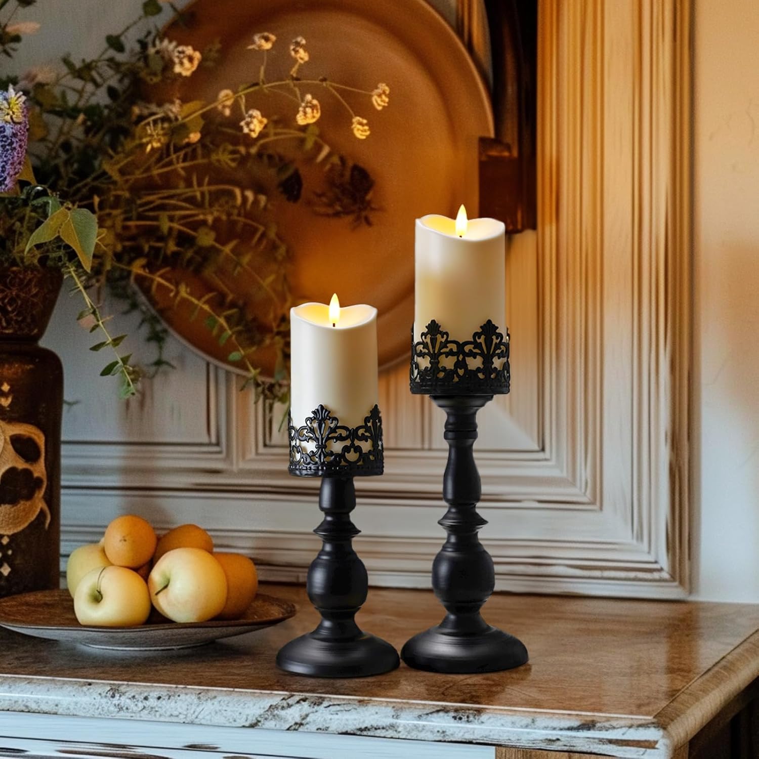 Homemory 6"x3" Outdoor Waterproof Flameless Candles, LED Candles, Battery Operated Candles with Remote and Timers, Electric Fake TLastic Pillar Candles, Ivory White, Set of 2