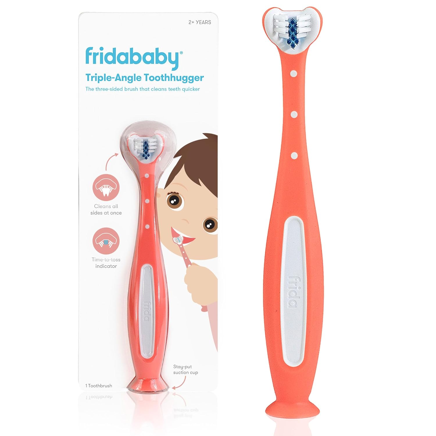 Frida Baby triple-angle toothhugger training toddler toothbrush blue 2 years and up for kids