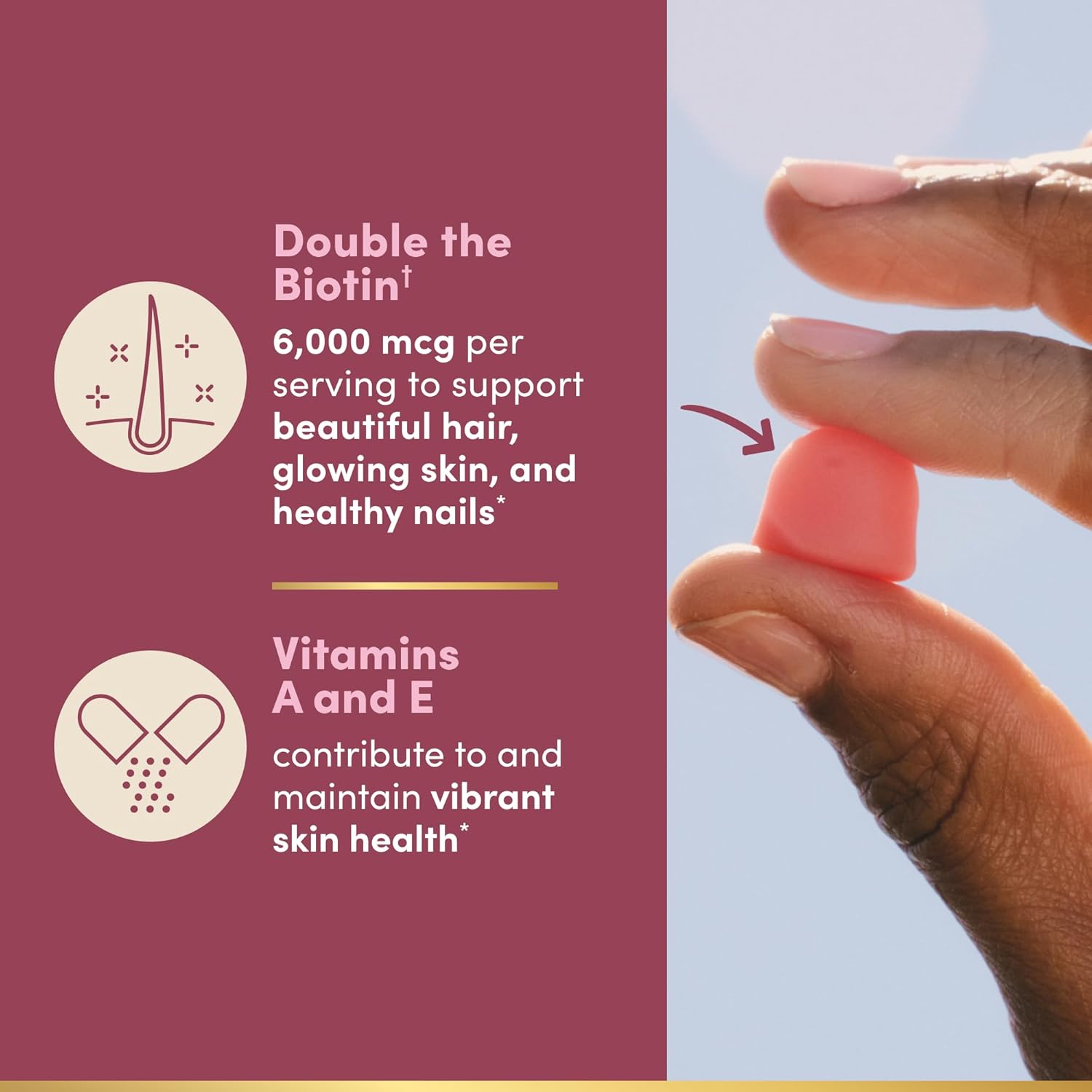 Nature’s Bounty Optimal Solutions Advanced Hair, Skin and Nails Pectin Gummies, 2x Biotin Per Serving, No Stick Gummy, Vegetarian Formula, Strawberry Flavor, 200 ct, 100 Total Servings