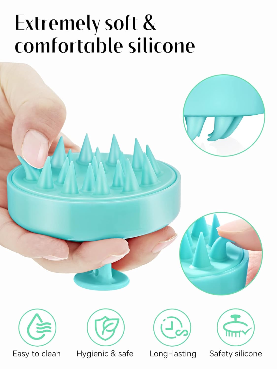 HEETA Scalp Massager Hair Growth, Soft Silicone Scalp Scrubber Shampoo Brush for Exfoliation, Dandruff Removal Head Massage Stress Relax, Wet & Dry Use for Thick Thin Curly Hair Care, Green
