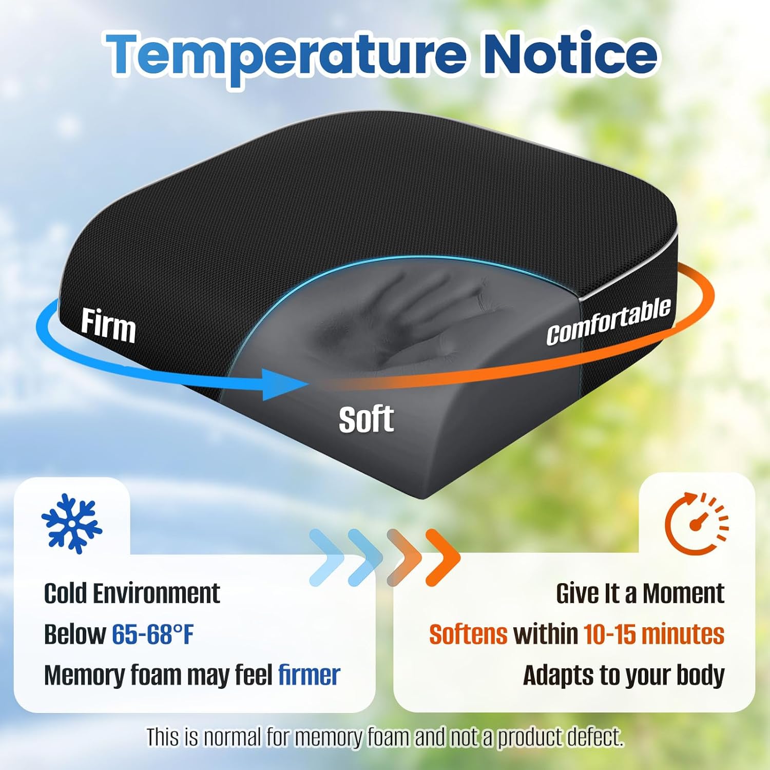 SweetSlubr Seat Cushion for Tailbone Pain Relief, Office Chair Cushion, Memory Foam Large Cushion with Non-Slip Cover for Soft Support at Office Chair, Car Seat, AirTLane, Floor Pillow, Black/Large