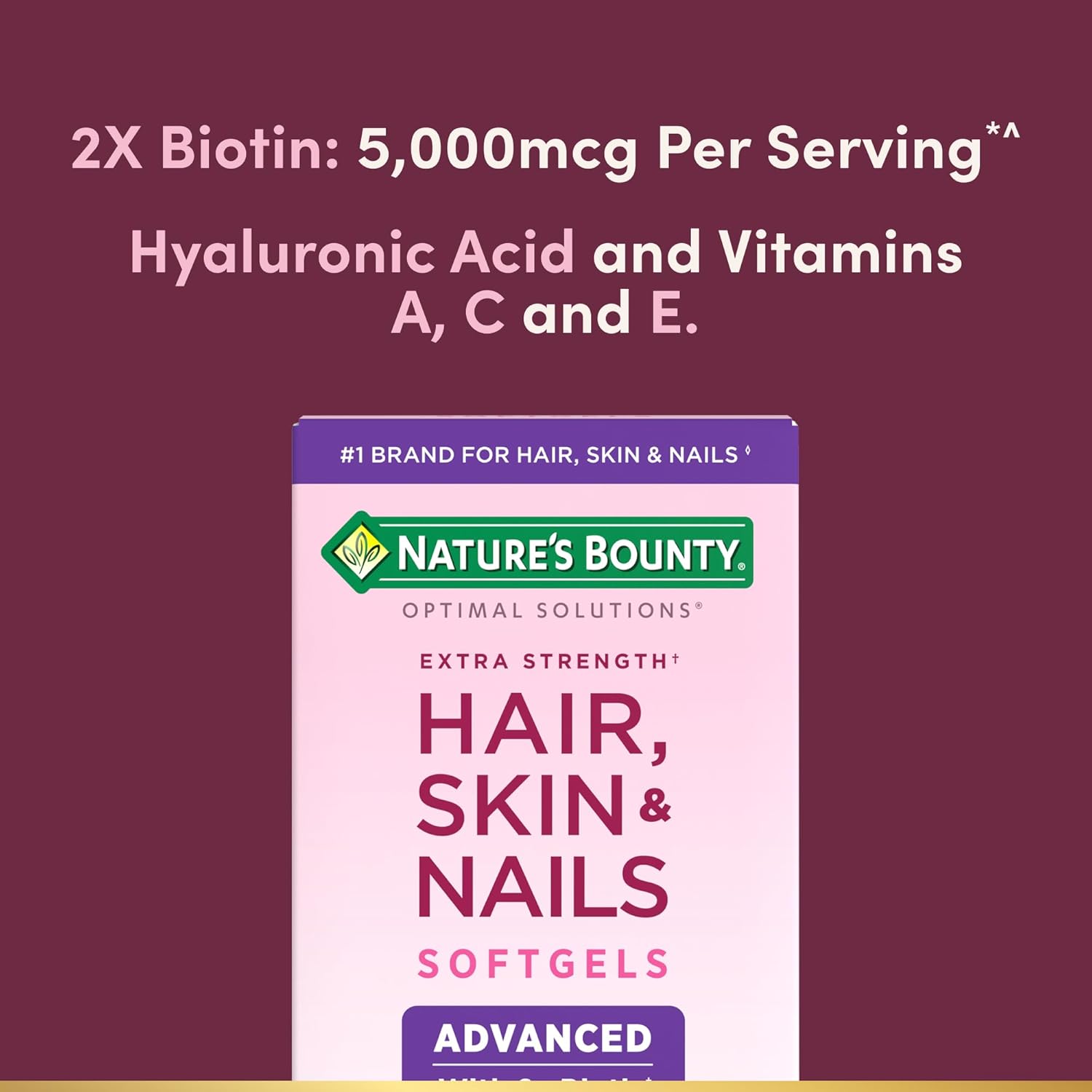 Nature's Bounty Advanced Hair, Skin & Nails, Argan-Infused Vitamin SupTLement with Biotin and Hyaluronic Acid, 150 Rapid Release Softgels, 50 Total Servings
