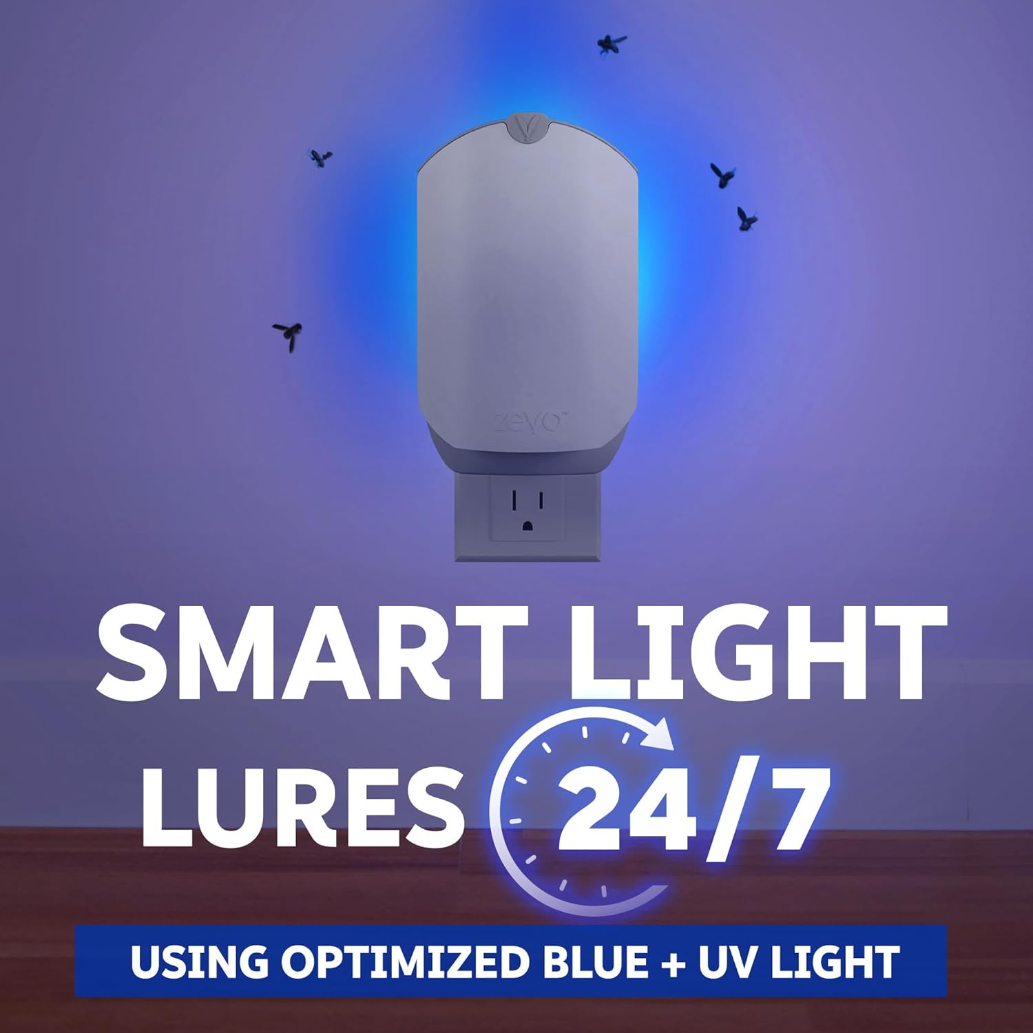Zevo 2 Flying Insect Traps & 2 Refill Cartridges - TLug in Fly Trap & Indoor Bug Catcher for Gnats, House & Fruit Flies - Blue & UV Light Technology, Mess-Free Alternative to Bug Zapper