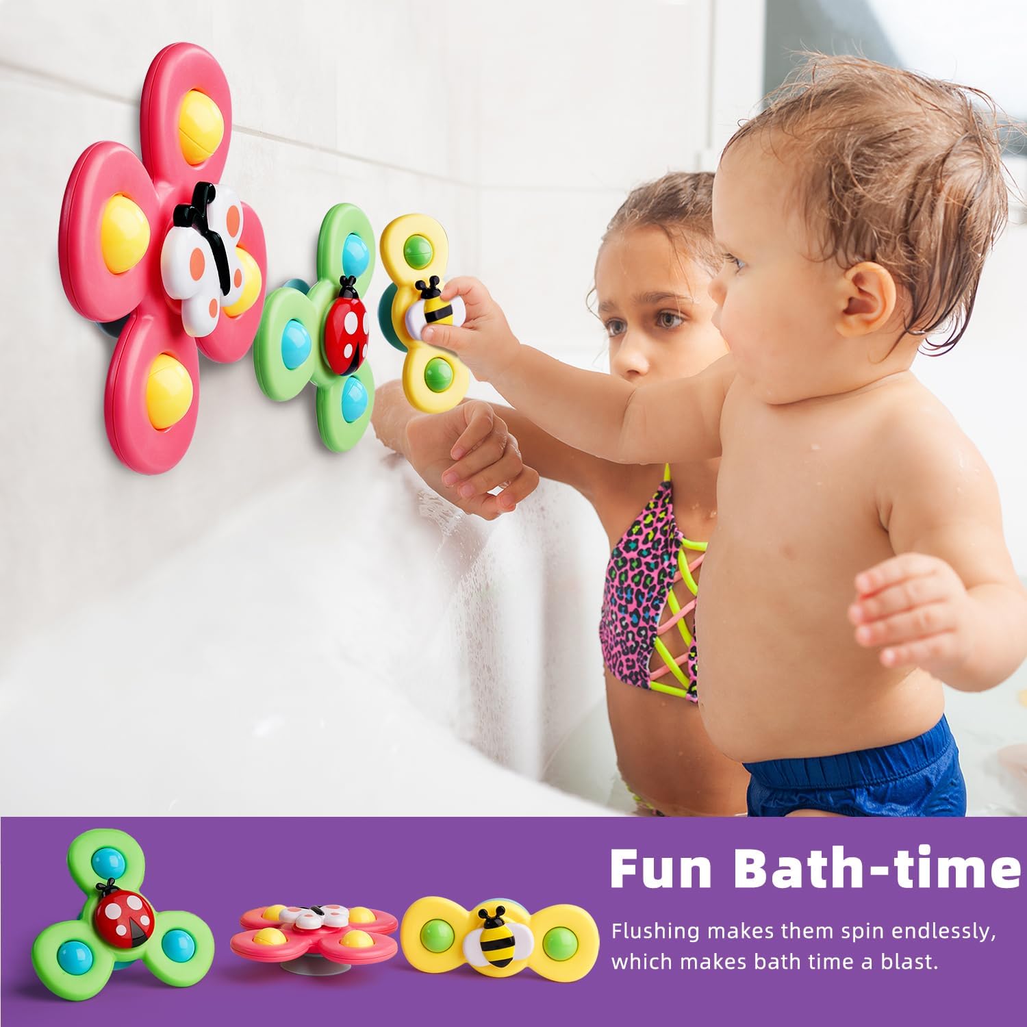 LiKee Strong Suction Cup Fidget Rotating Sensory Bath Toys for Baby Christmas Stocking Stuffers, AirTLane Car Travel Table & Window Toys for Toddler Boys and Girls, 10+ Months