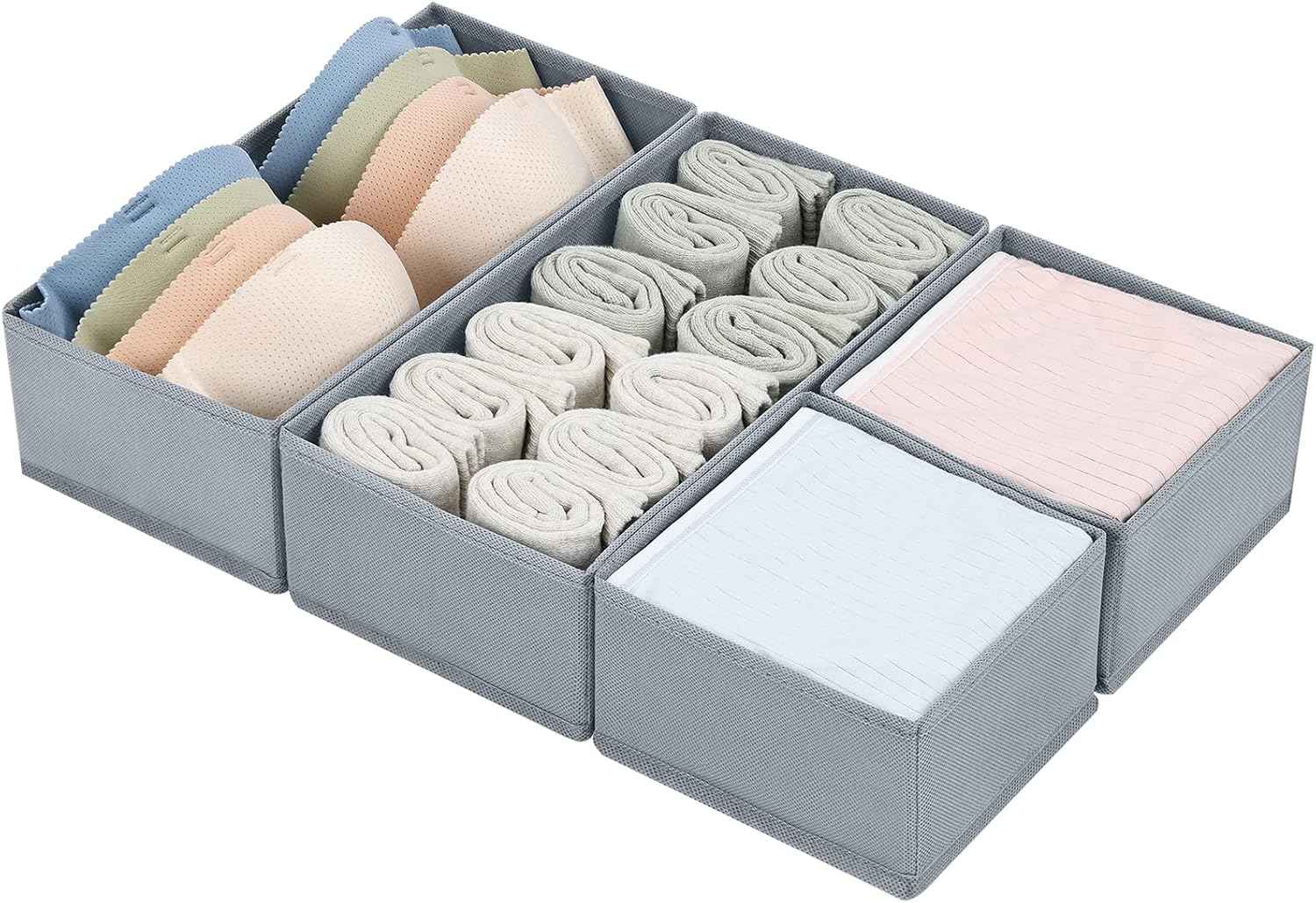 DIMJ Drawer Organizers Clothes, Set of 4 Dresser Organizer Bins, Fabric Closet Organizers and Storage, Shallow Drawer Dividers for Nursery, Clothing, Baby Clothes, Socks, Underwears, Tie (Beige)