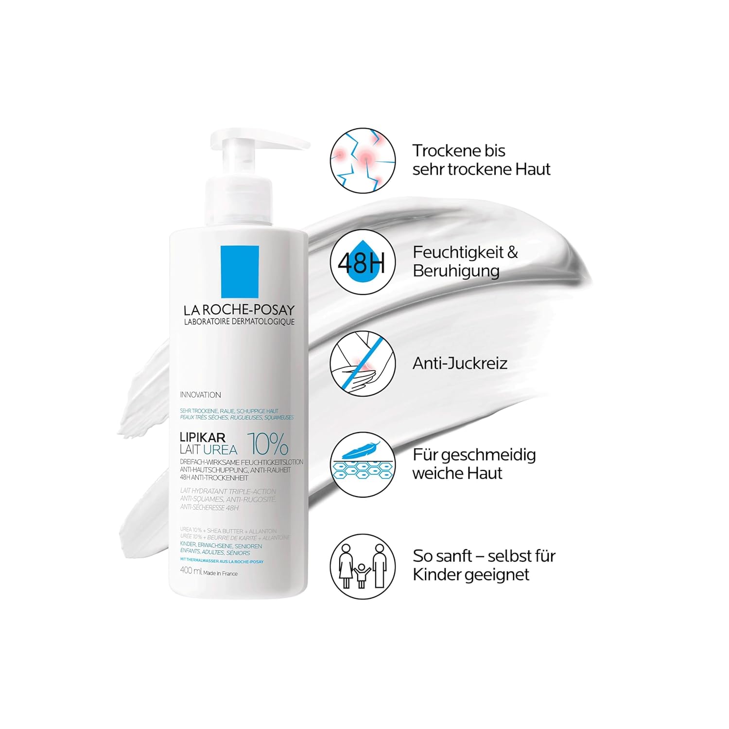La Roche-Posay Lipikar Urea 10% Roughness Smoothing Lotion, Body Lotion For Dry Skin With 10% Urea + Shea Butter + Allantoin, Rough And Bumpy Skin Lotion, Softens & Smooths Skin With 1 ApTLication