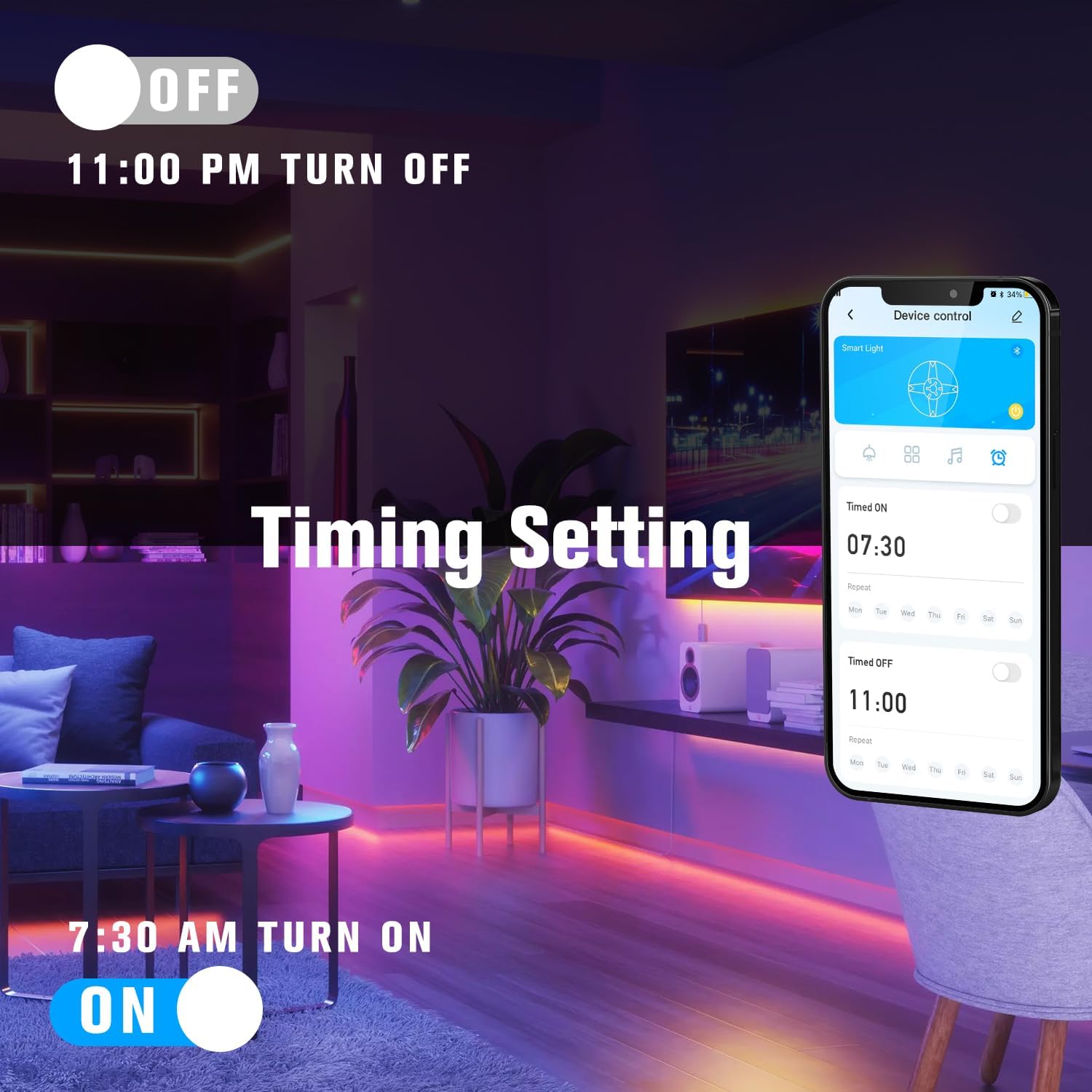 DAYBETTER LED Strip Lights 130ft Lights Strip for Bedroom, Desk, Indoor Room Bedroom Brithday Gifts RGB Decor with Remote and 24V Power SupTLy