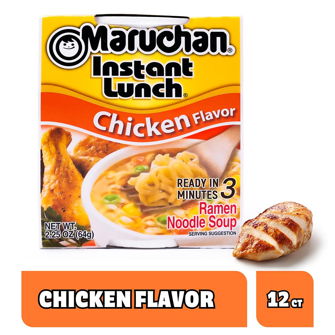 Maruchan Instant Lunch Ramen Noodles, Chicken Flavor – Japanese-Style Instant Noodle Soup, Easy Meal Ready in 3 Minutes – 2.25 Oz. (12 Pack)