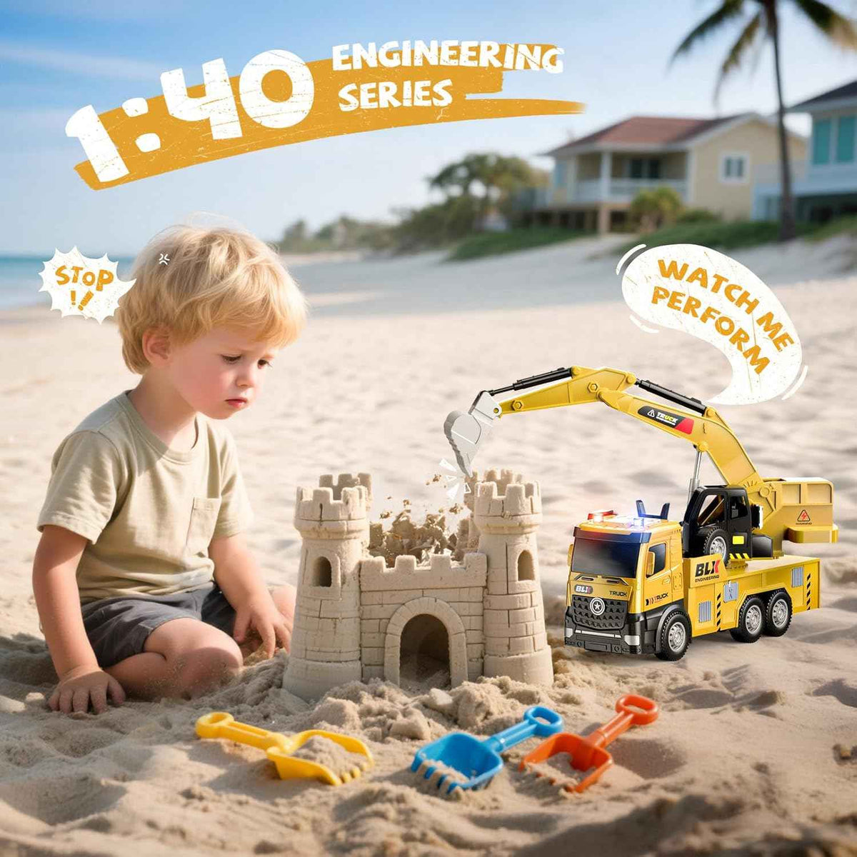 4 Pcs Alloy Construction Truck Toys Gifts For 2 3 4 5 Year Old Boys, 9" Construction Vehicles Toys With Light & Sound, Include Excavator, Crane, Dump and Mixer, Toys for Boys Toddler Kids 2-4 3-4 4-6