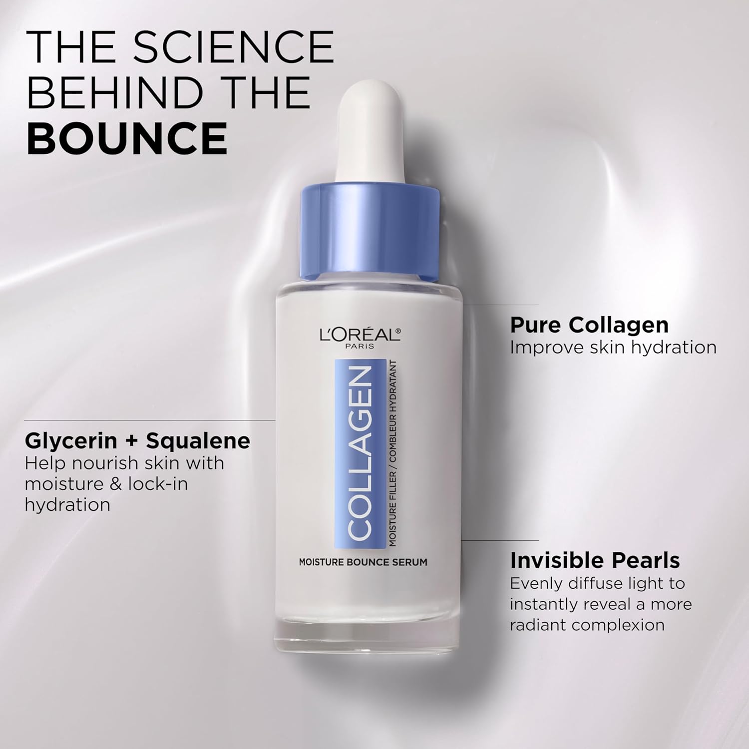 L'Oreal Paris Collagen Moisture Filler Moisture Bounce Face Serum, Glow Serum with Collagen, Glycerin, and Squalane for Bouncy, Radiant, Hydrated Skin, Includes SamTLe