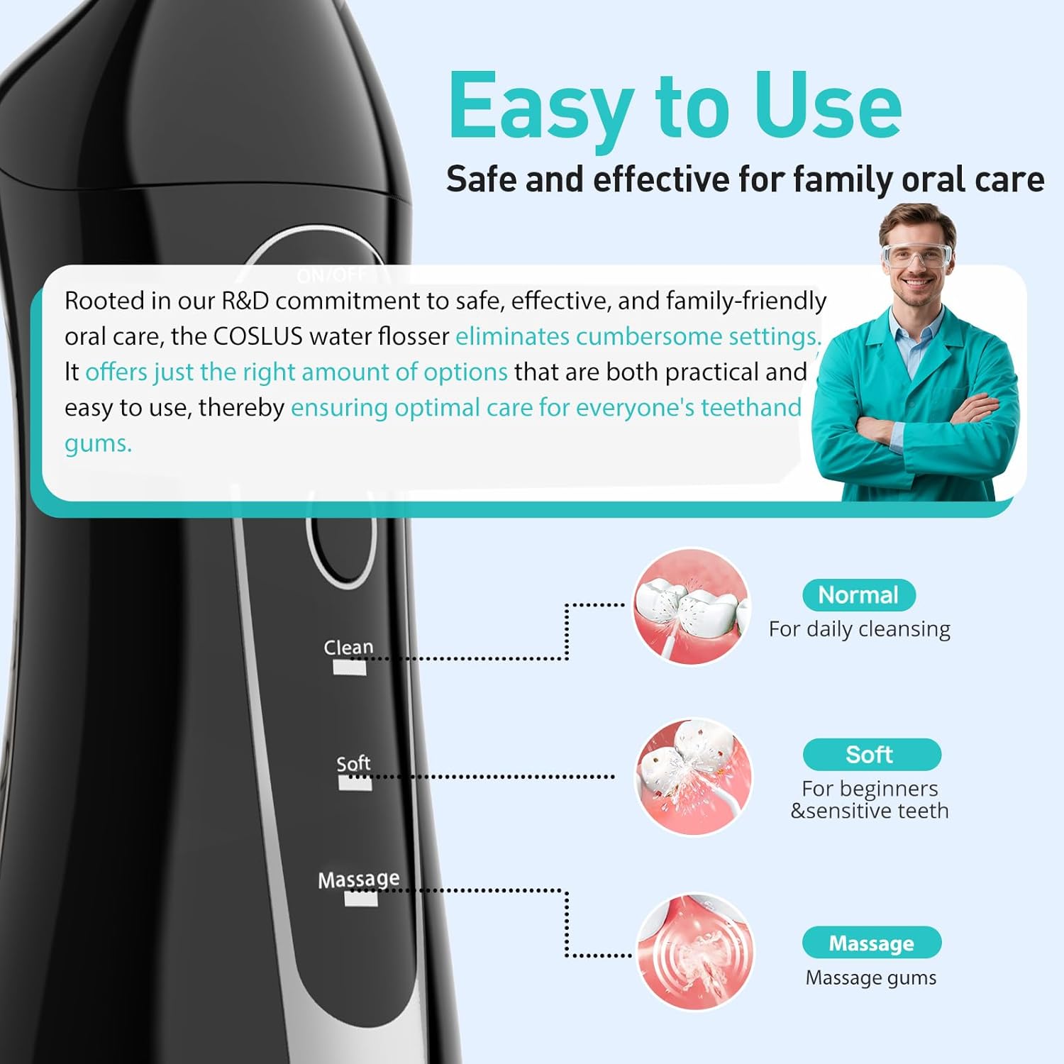 COSLUS Water Dental Flosser Teeth Pick C20: Portable Cordless Oral Irrigator 300ML Rechargeable Travel Irrigation Cleaner IPX7 Waterproof Electric Flossing Machine for Teeth Cleaning